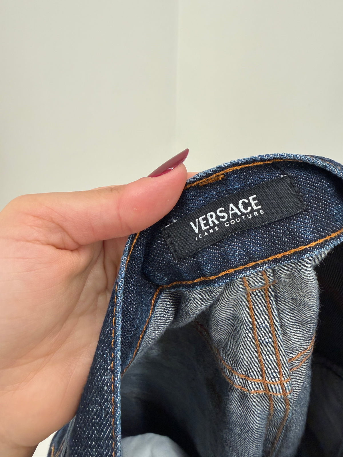 Jeans Versace dark wash straight leg din bumbac gros