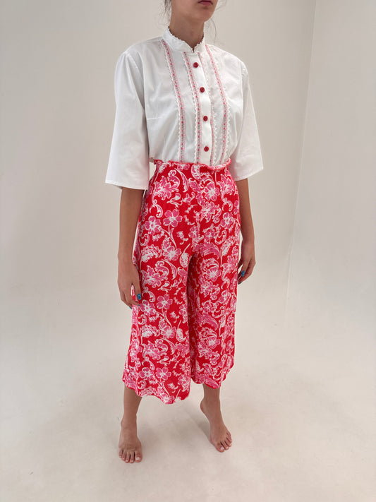Pantaloni vaporoși în culori tari cu talie ultra înaltă elastică petite / culottes