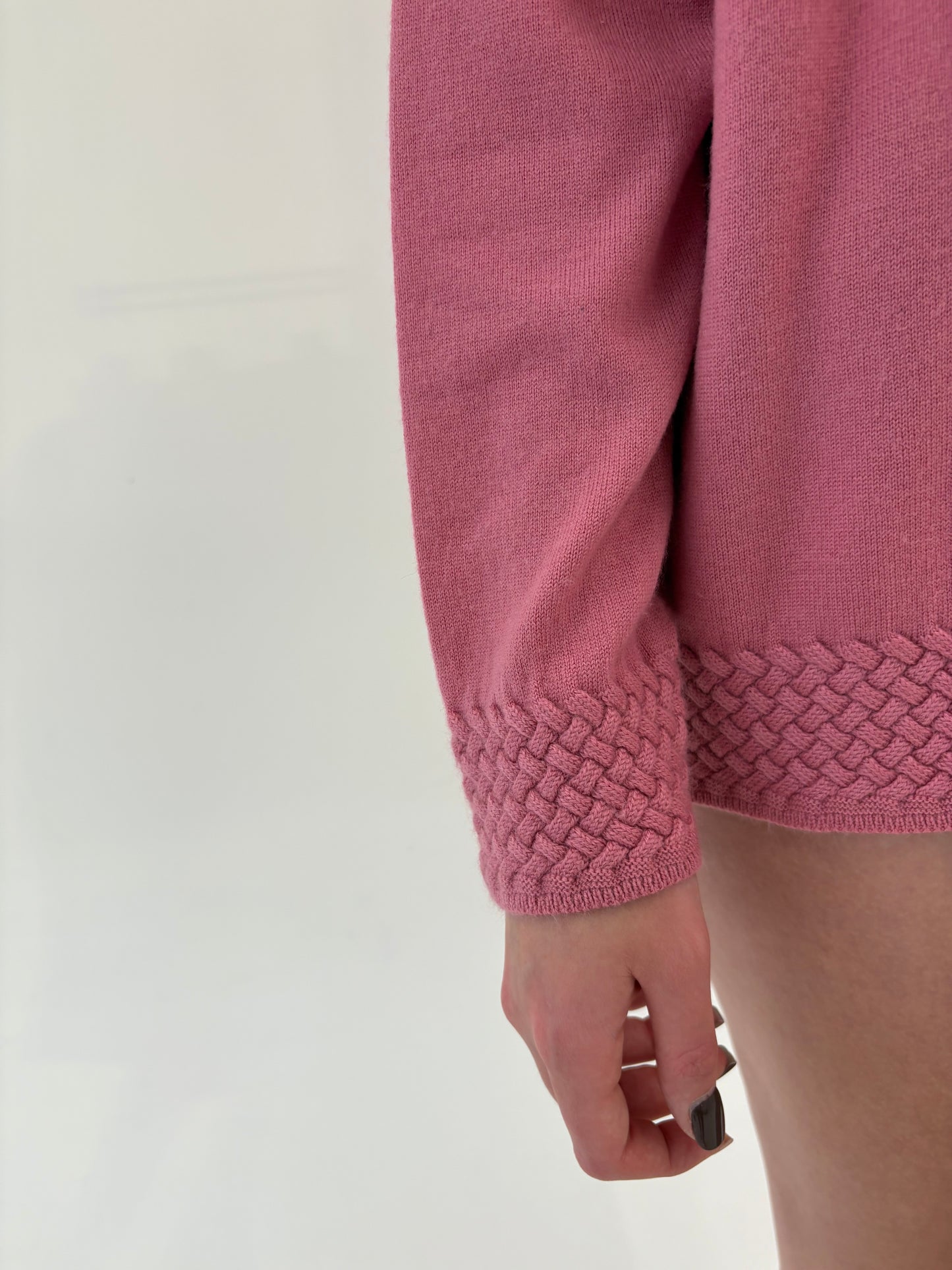 Pulover polo powder Pink din lana merino extrafina certificată de gramaj mare