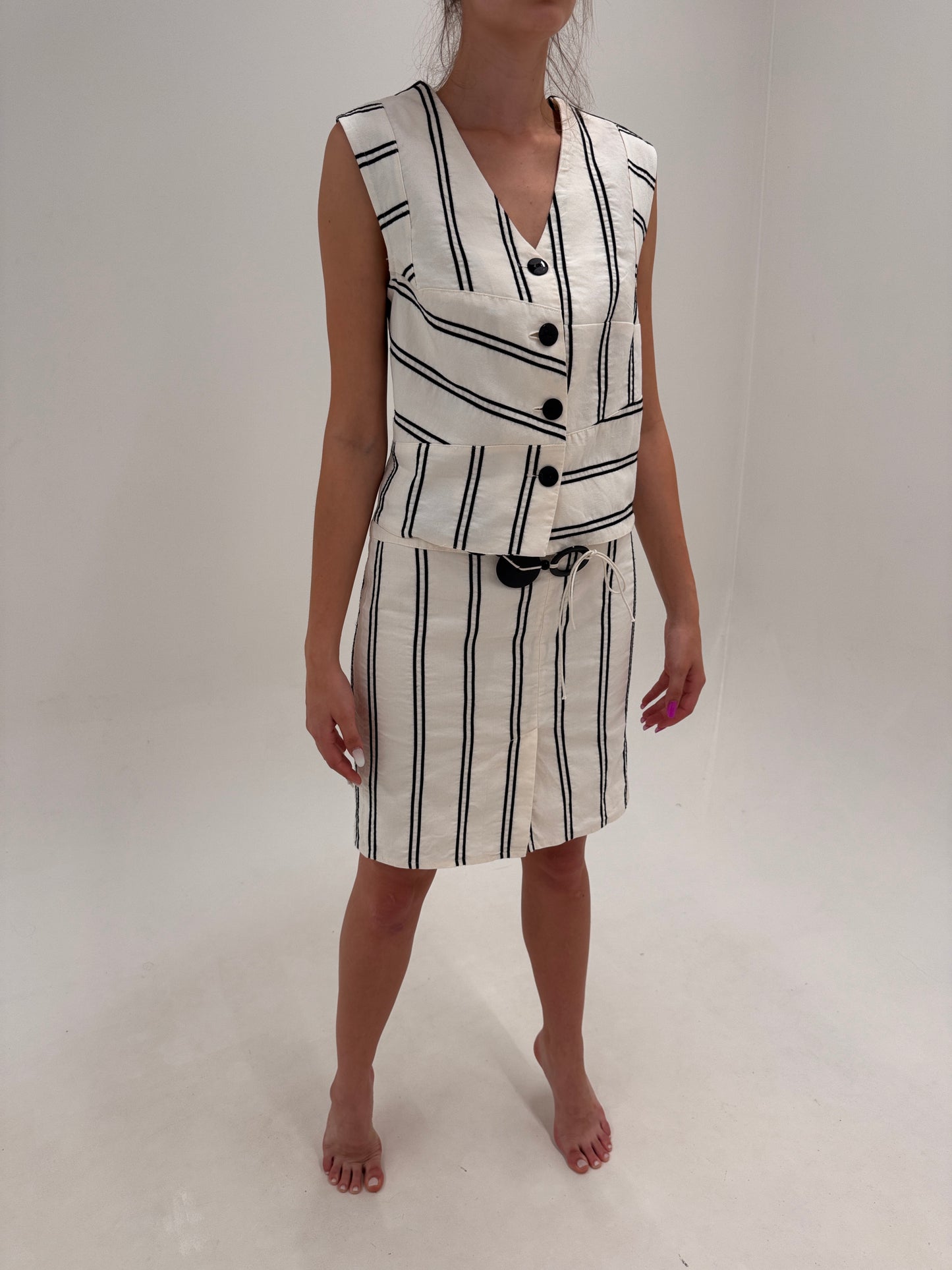 Set vintage in croi retro modern in dungi negre din pânză de bumbac și in