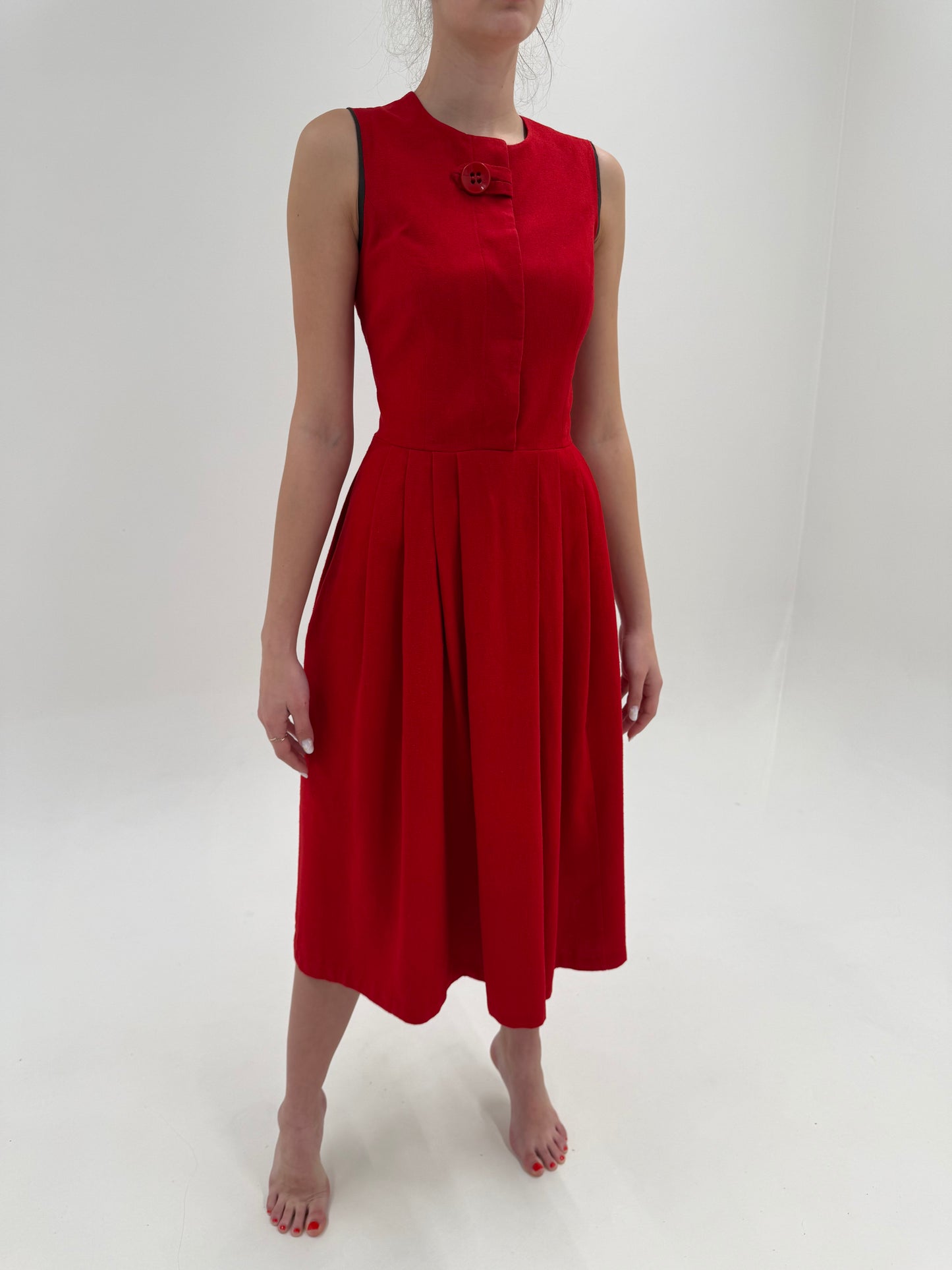 Rochie vintage cu corsaj din mătase naturală raw cherry red