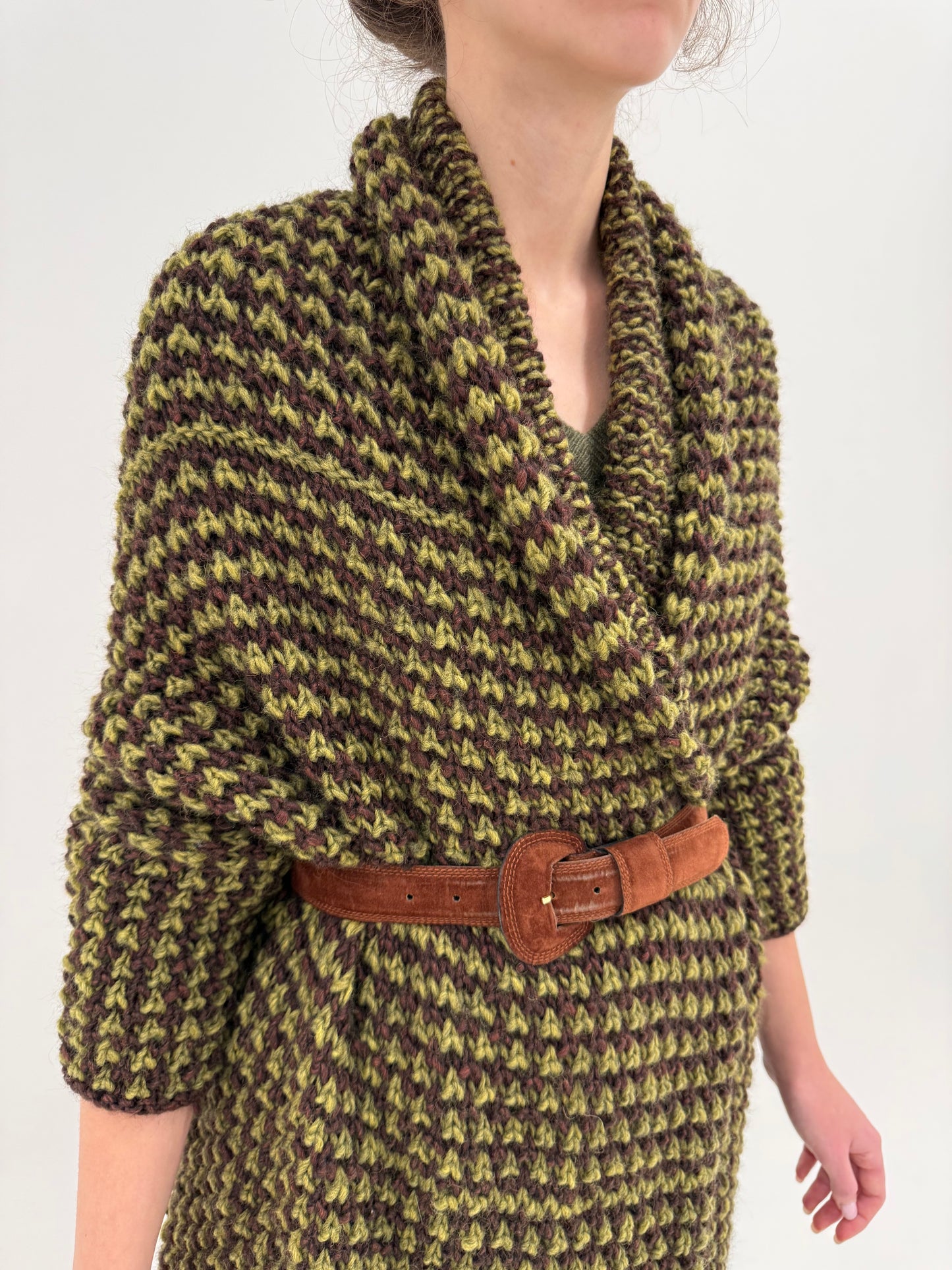 Cardigan maxi chuncky knit în croi oversized 70% lana extrafina