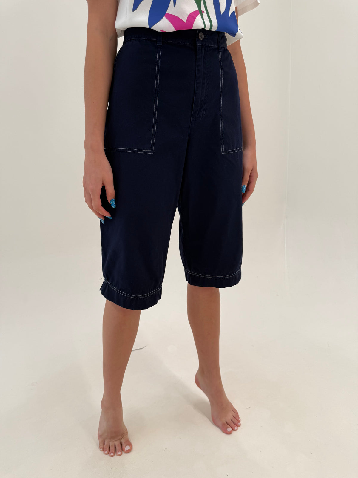 Pantaloni Ralph Lauren Capri din canvas de bumbac Navy blue