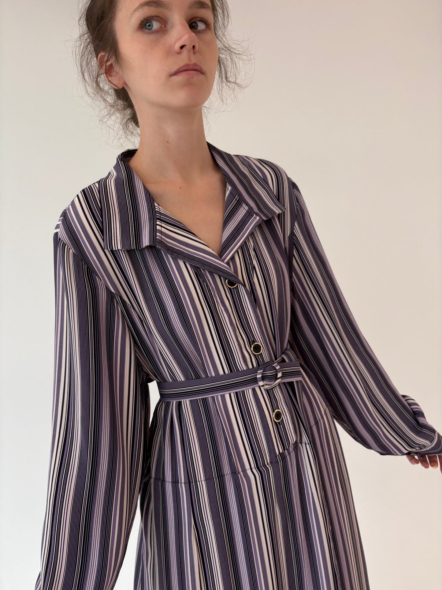 Rochie vintage plus size din mătase naturală grea cu talie reglabilă