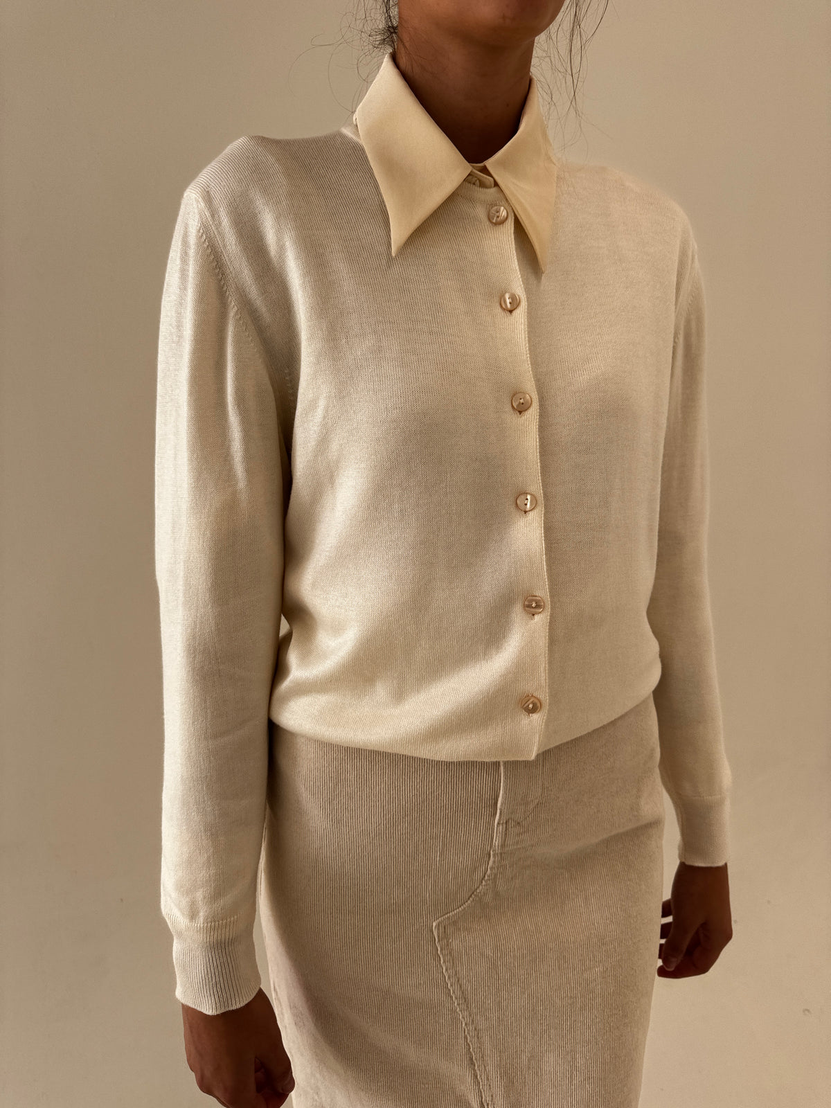 Cardigan butter white italian clasic din mix de lana extrafina tall
