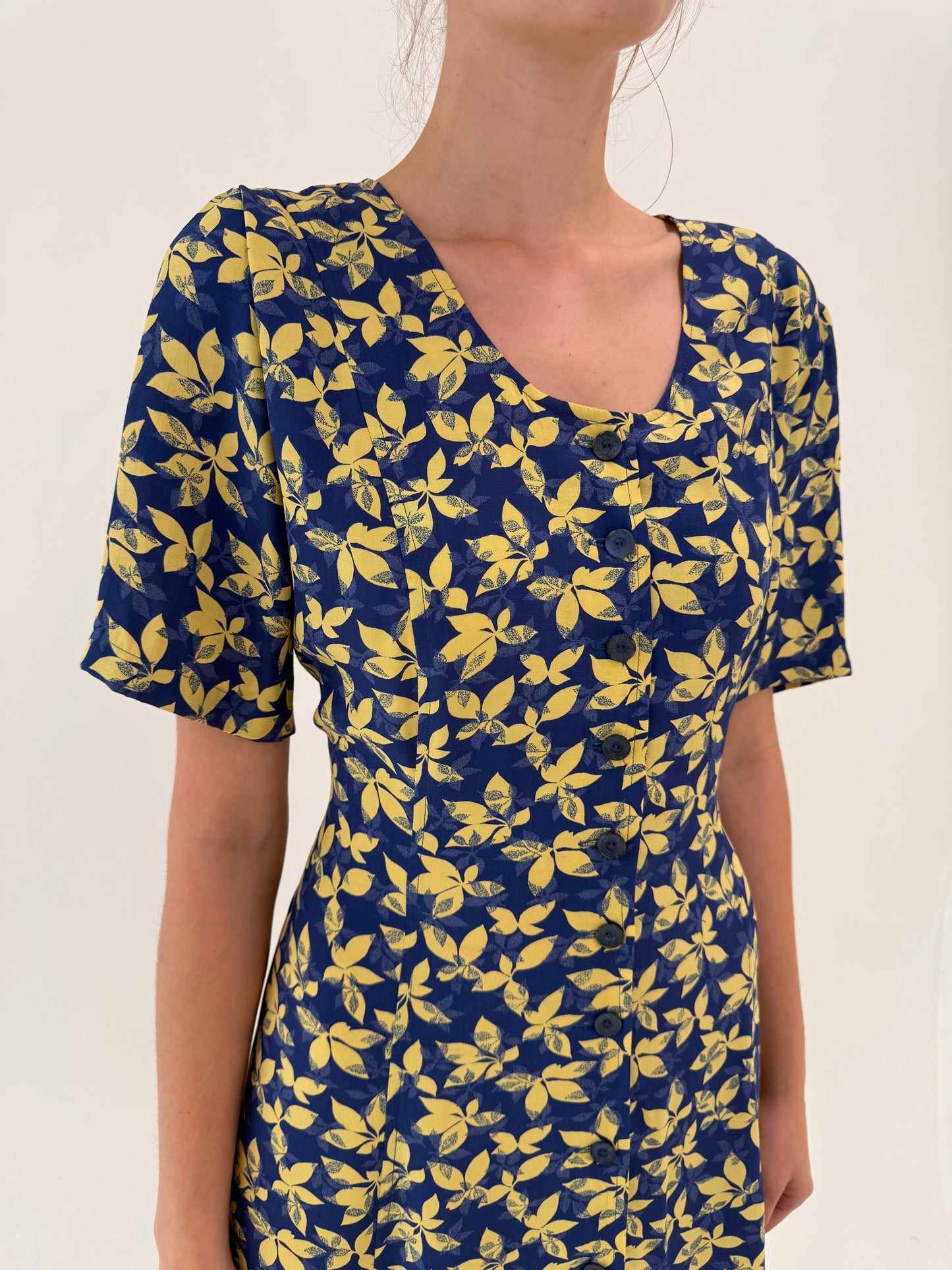 Rochie maxi vintage super vaporoasă Navy blue cu talie marcată reglabilă la spate