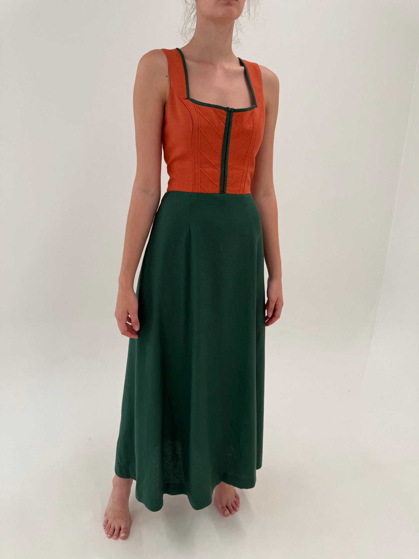 Rochie maxi vintage cu corsaj din pânză grea de în colorblock