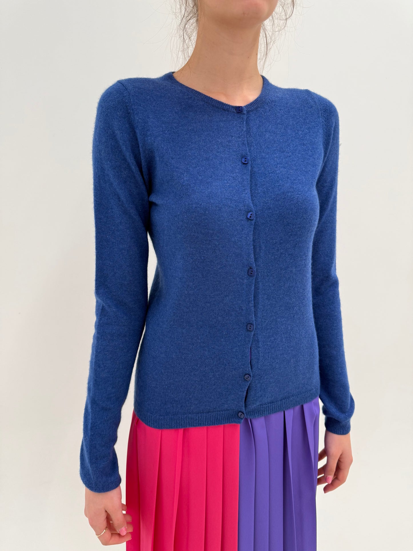 Cardigan jeans blue din cașmir