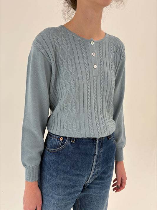 Pulover baby Blue cu torsade din lana merino extrafina de gramaj mare