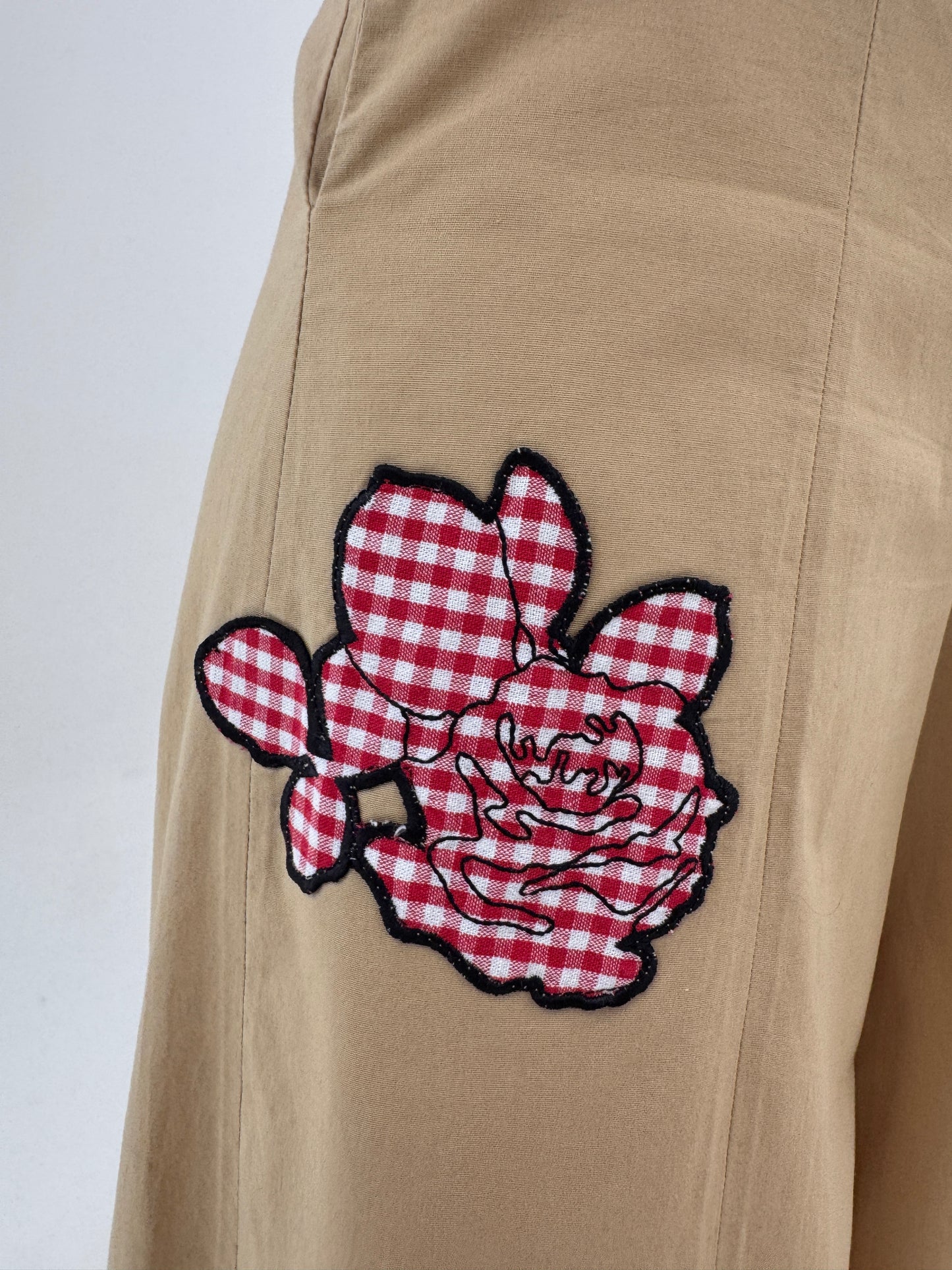 Pantaloni camel palazzo din bumbac moale ultra confort cu aplicații