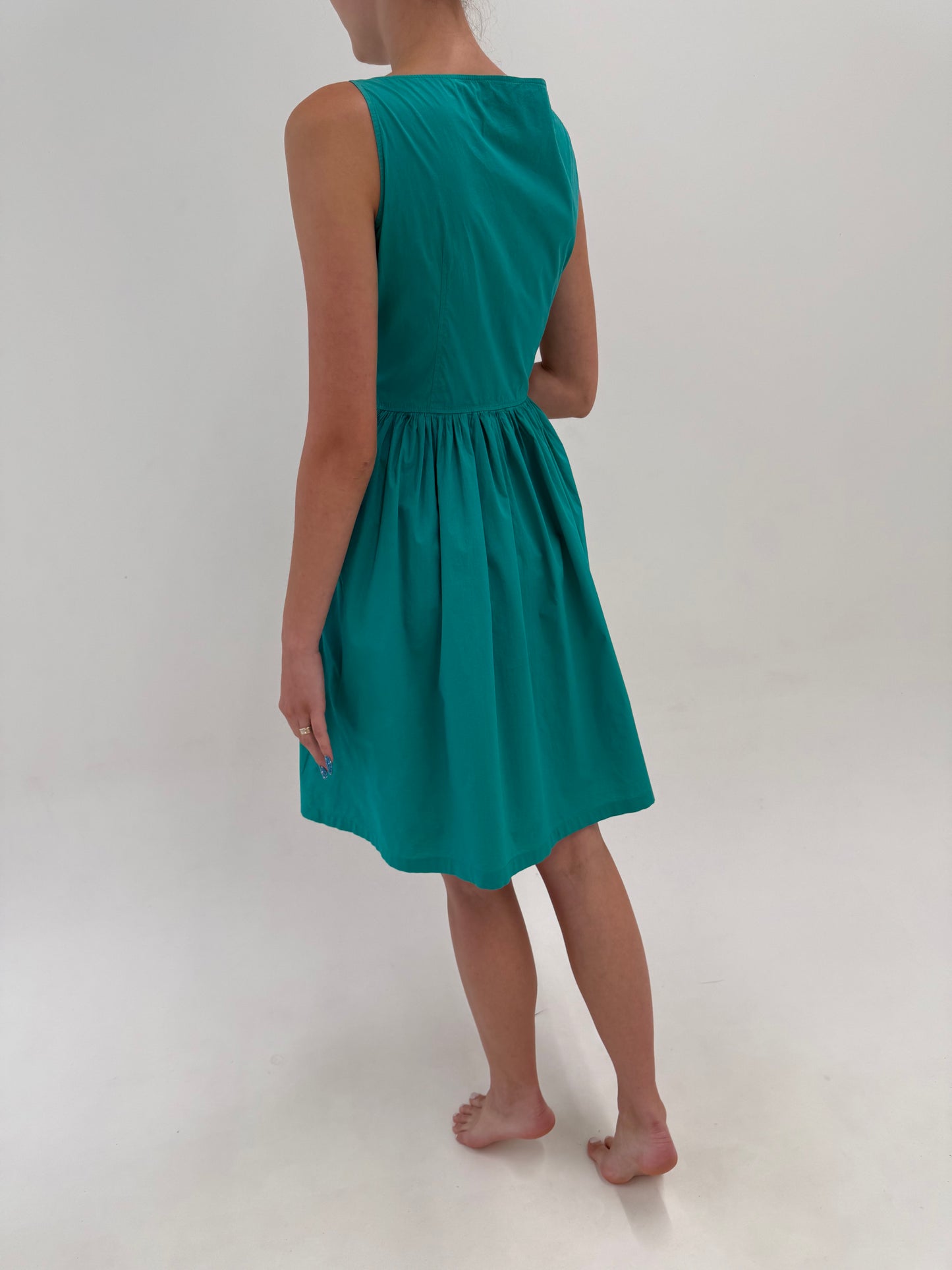 Rochie Max Mara aqua green din poplin excepțional de bumbac cu talie marcată