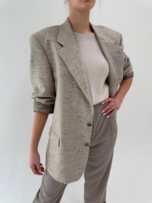 Sacou tall luxury Ungaro din stofă melanj nude cu chocolate brown