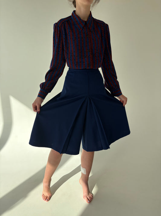 Culottes vintage din bolrocart ușor elastic albastru cerneală