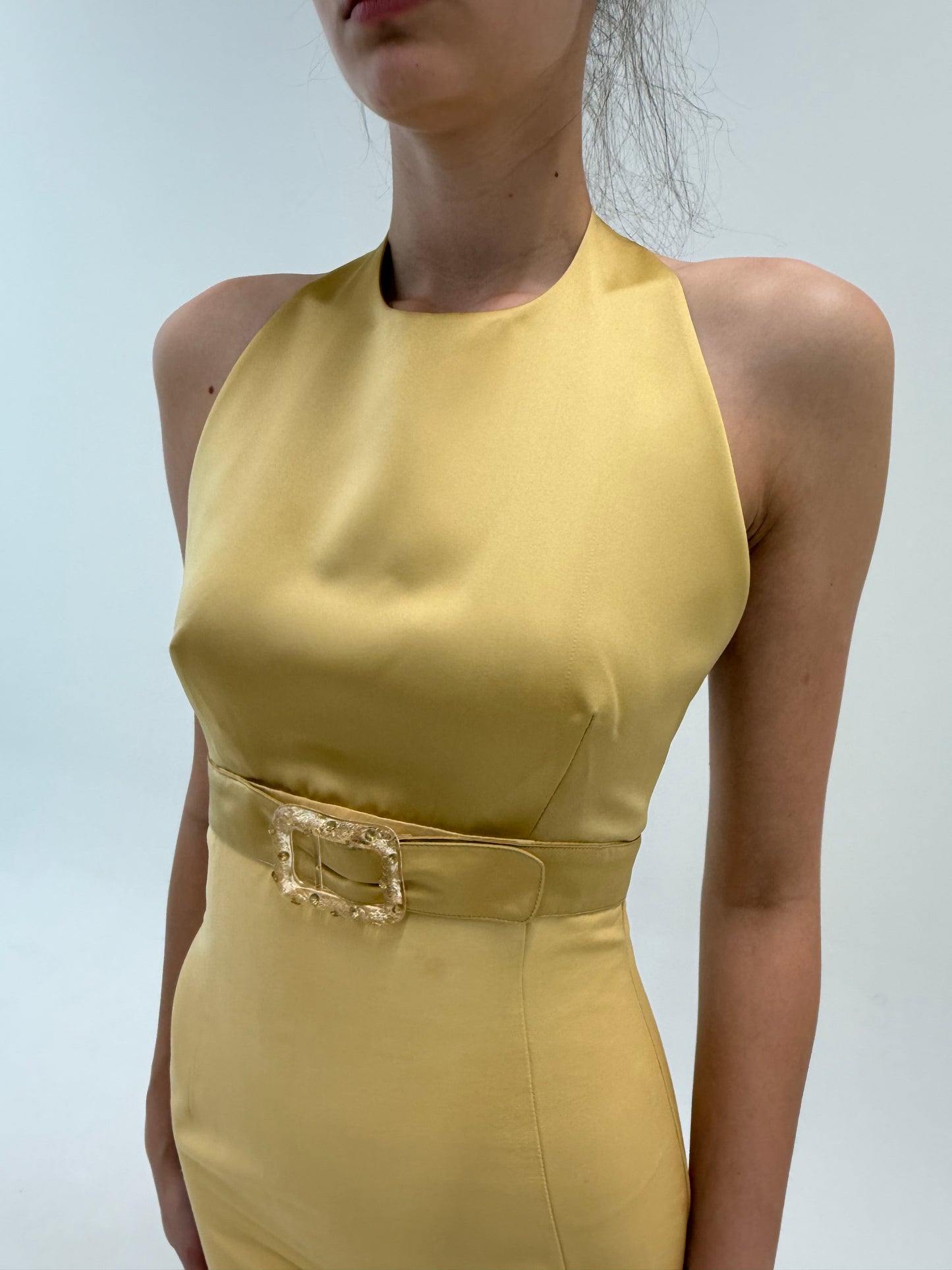 Rochie italiană de brand luxury camel si light gold excepțională cu spate gol