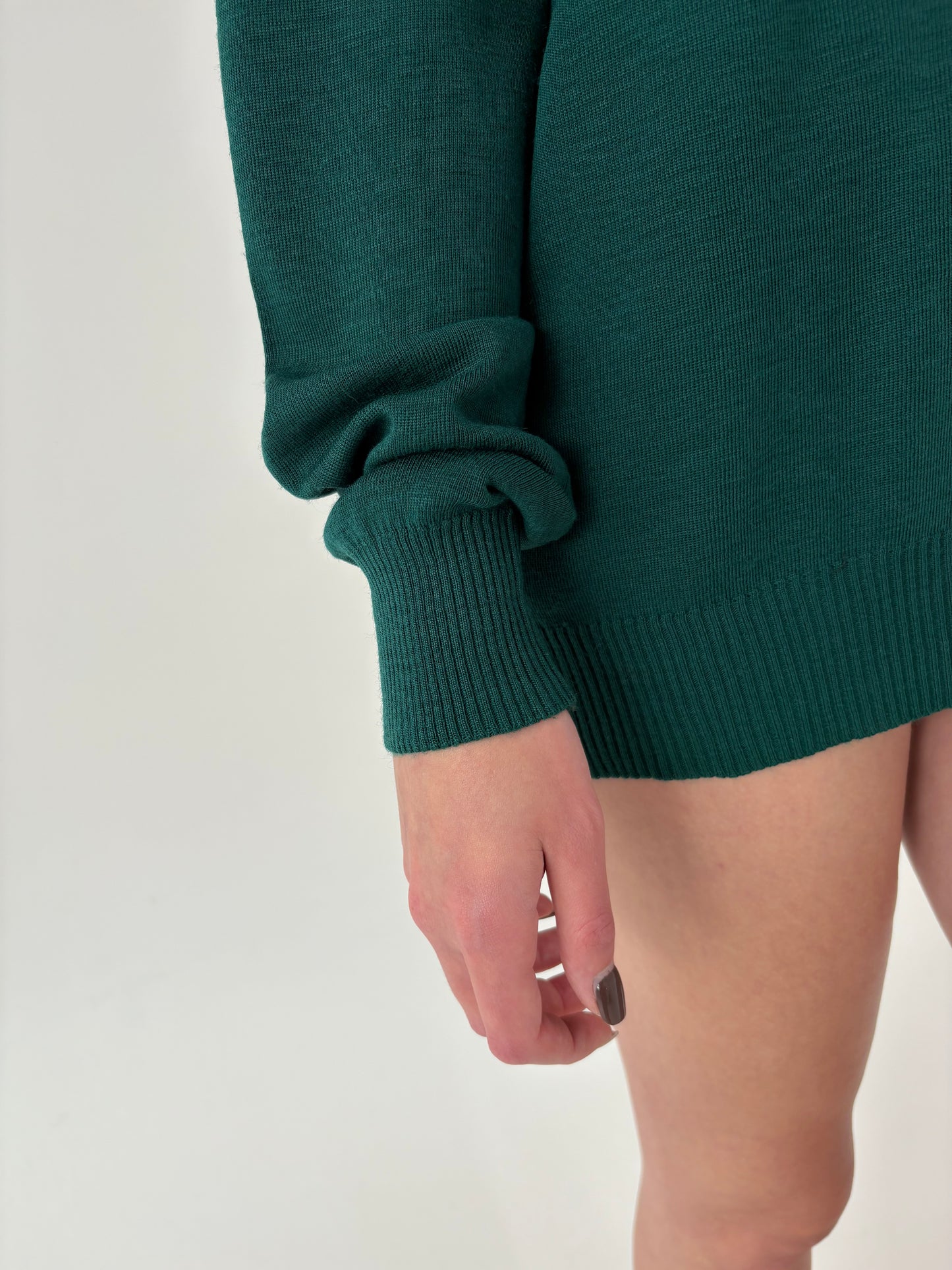 Pulover forest green din lana merino extrafina ribbed