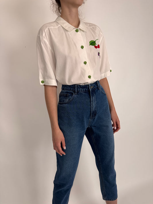 Jeans vintage petite cu talie ultra înaltă marcată cu detalii chic
