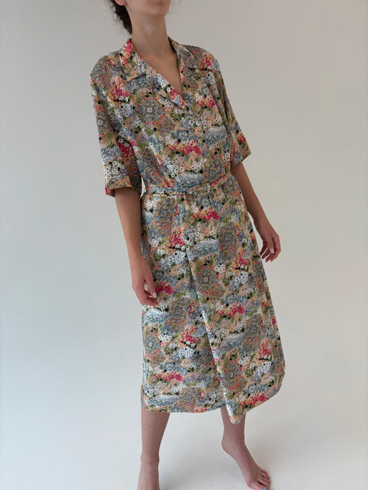 Rochie vintage cu print superb și talie marcată elastică