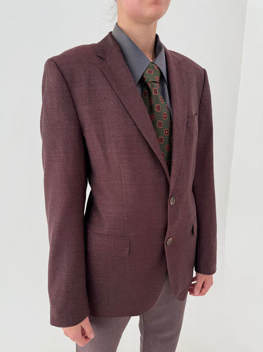 Sacou Hugo Boss plum din lana extrafina excepțională în croi actual