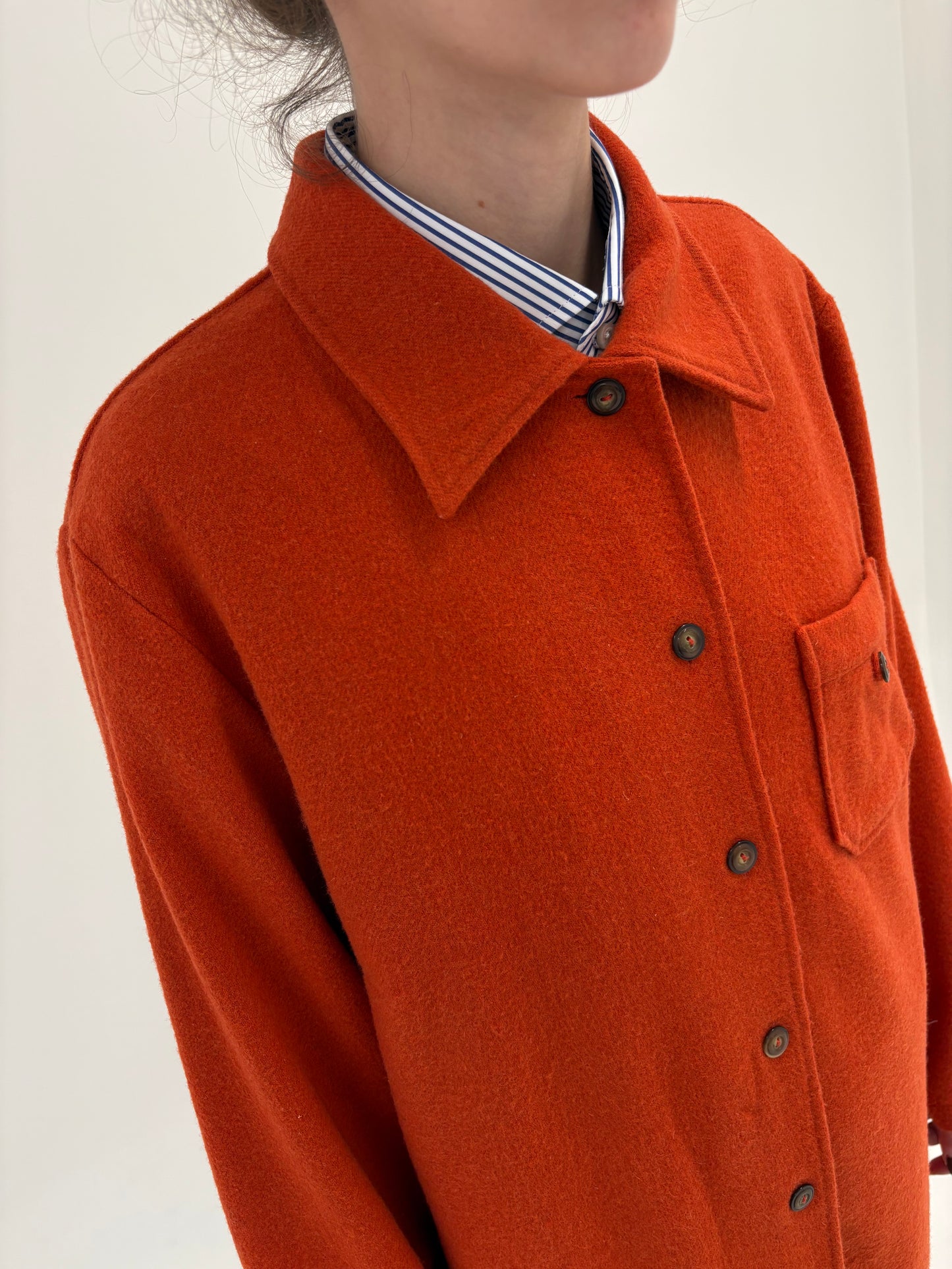 Overshirt oranj din stofă plină 80% lana extrafina