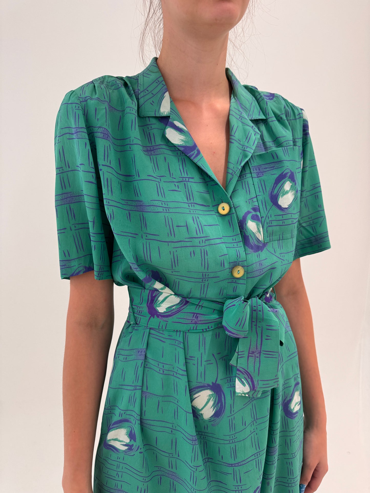 Rochie vintage italiană midi din mătase naturală cu talie reglabilă
