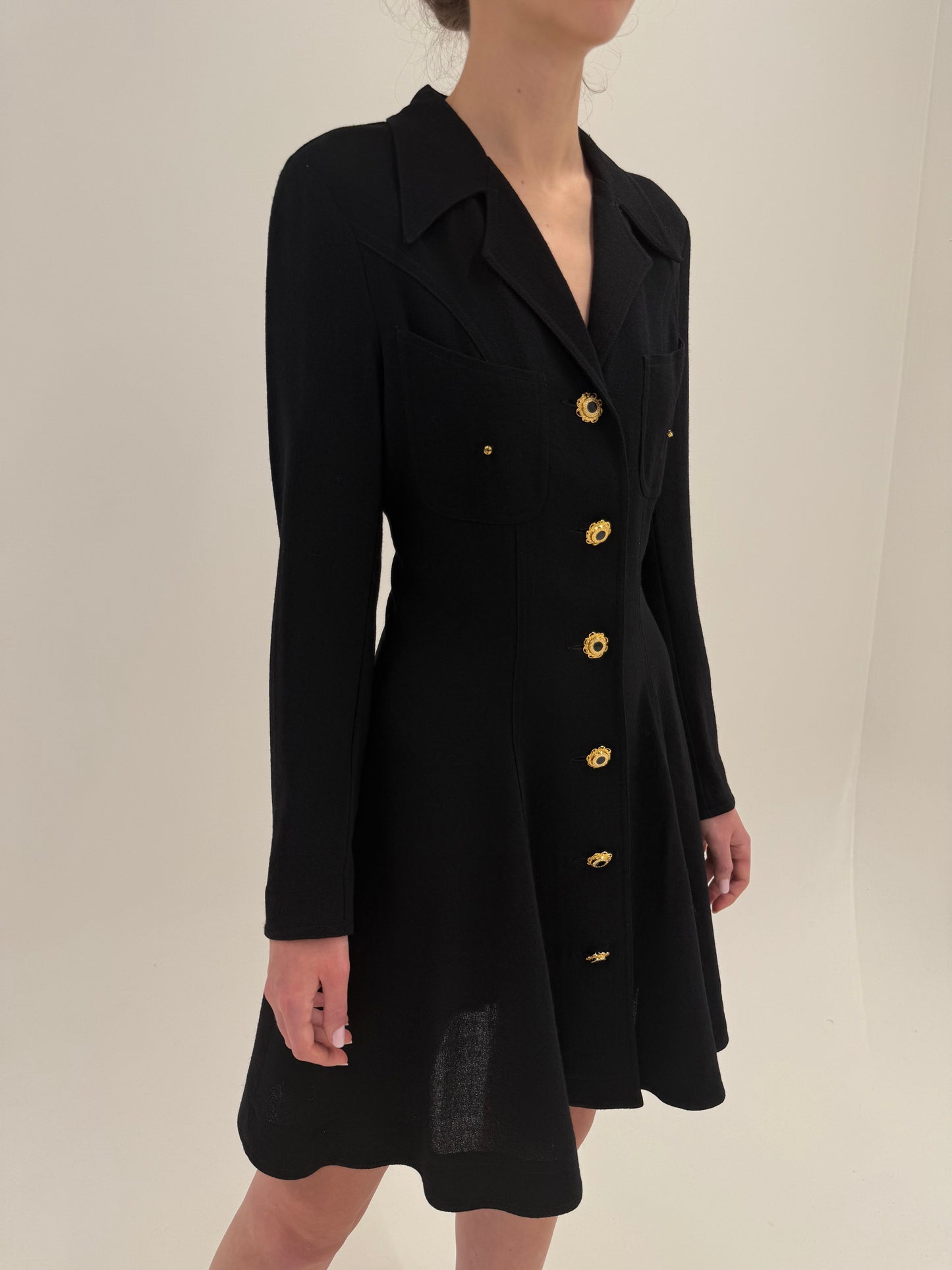 LBD old vintage late 80’s cambrata din creppe de lana extrafina