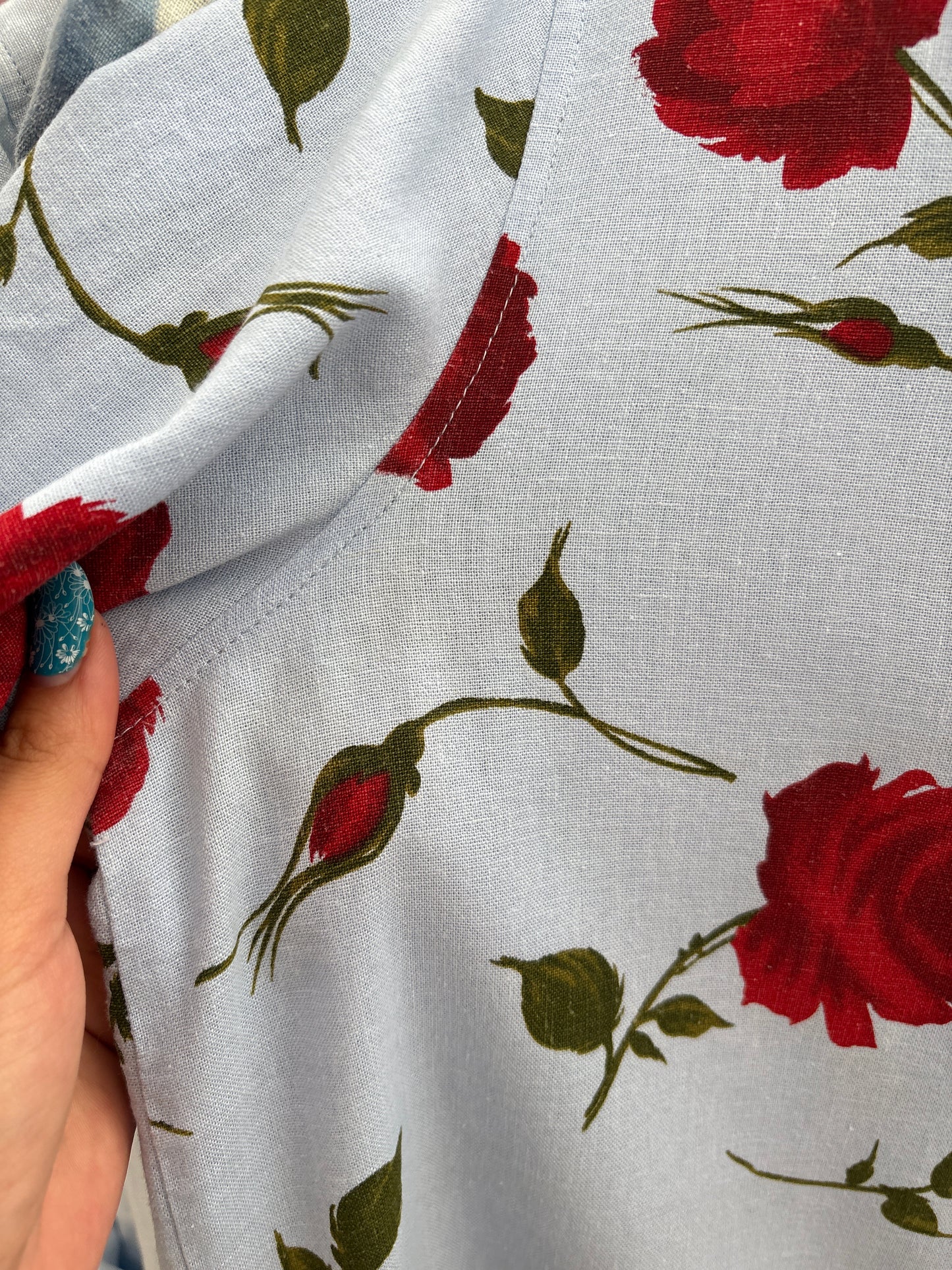 Cămașa baby blue italiană din pânză cu print floral superb