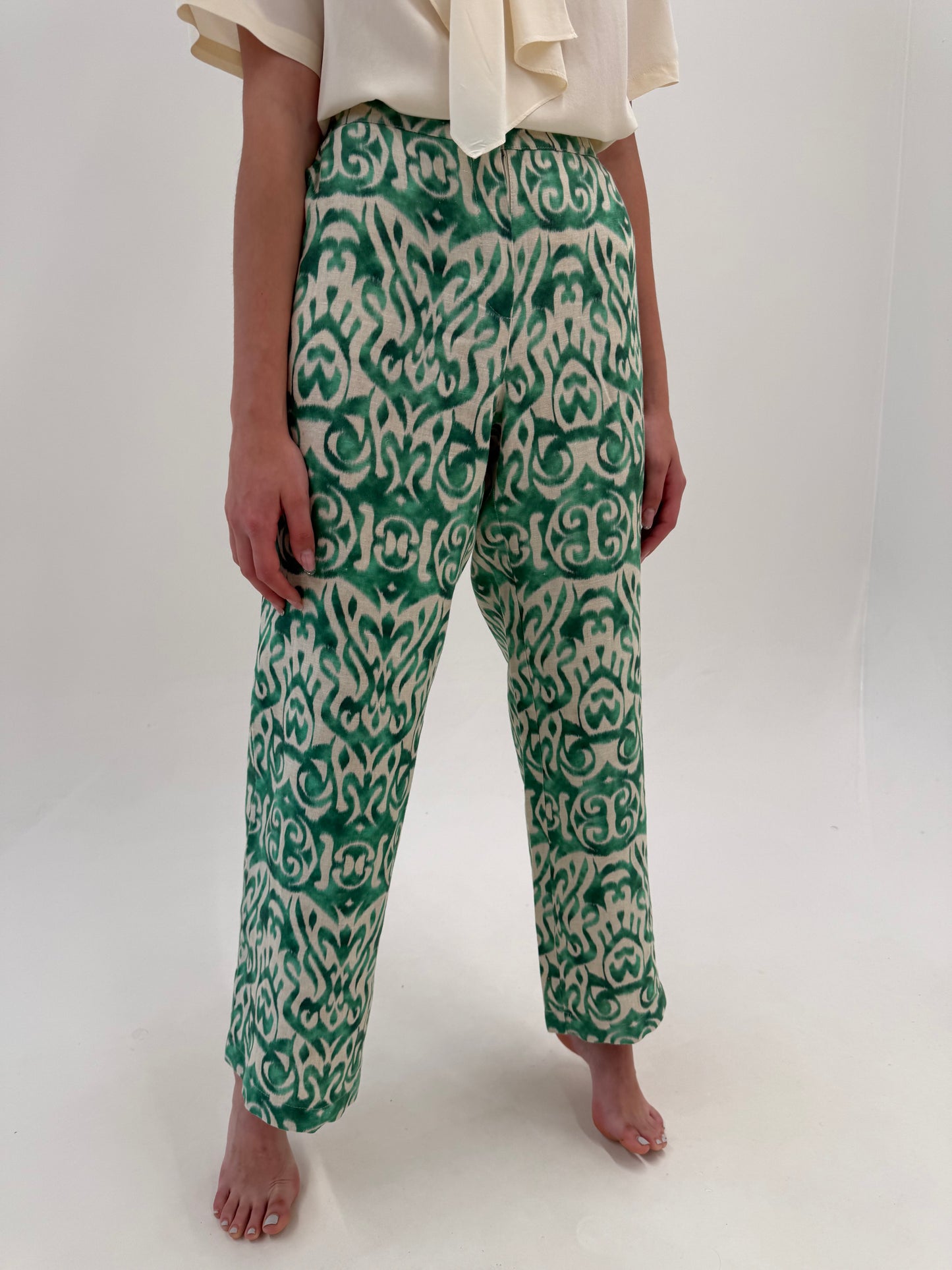 Pantaloni luxury Luisa Spagnoli palazzo din in camel cu print