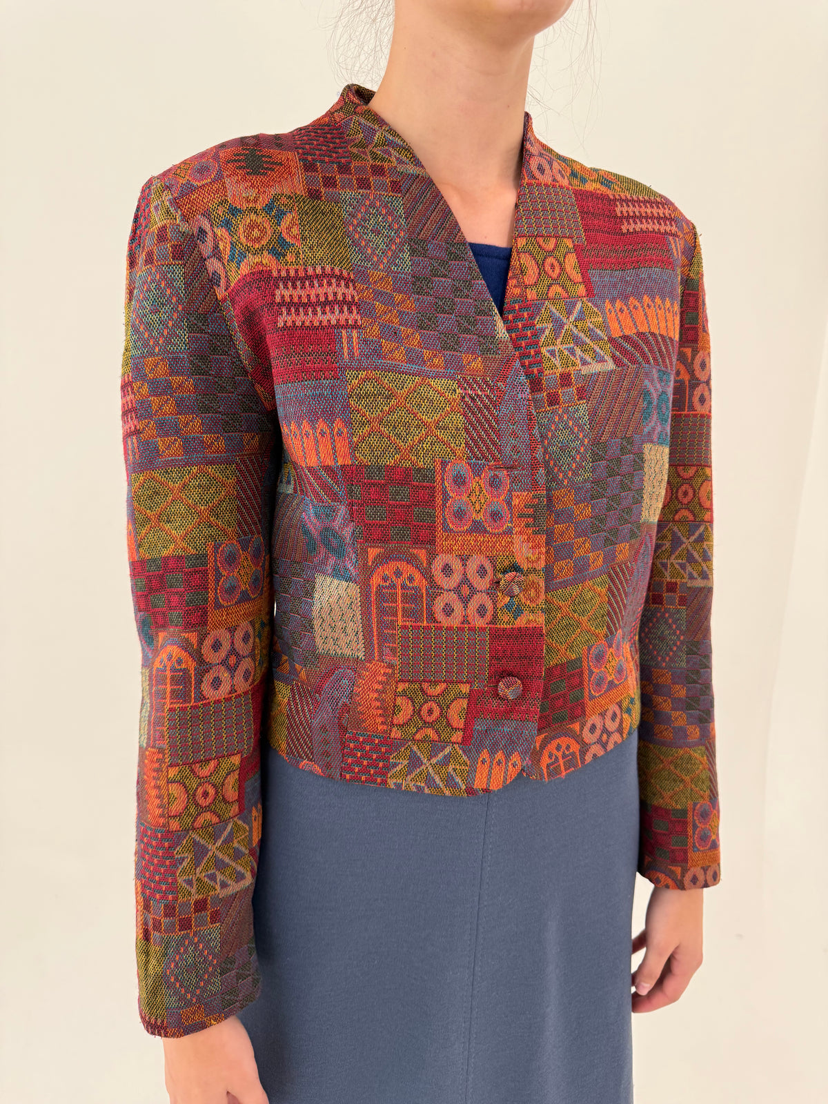 Sacou din brocart cu lana excepțional în culori superbe și aspect patchwork