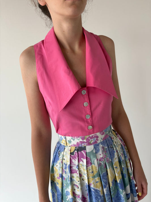 Cămașa vintage Barbie Pink cu guler supradimensionat