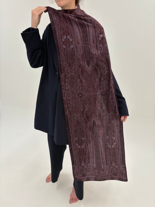 Shawl ultra luxury Etro din lana și mătase naturală cu print paisley specific