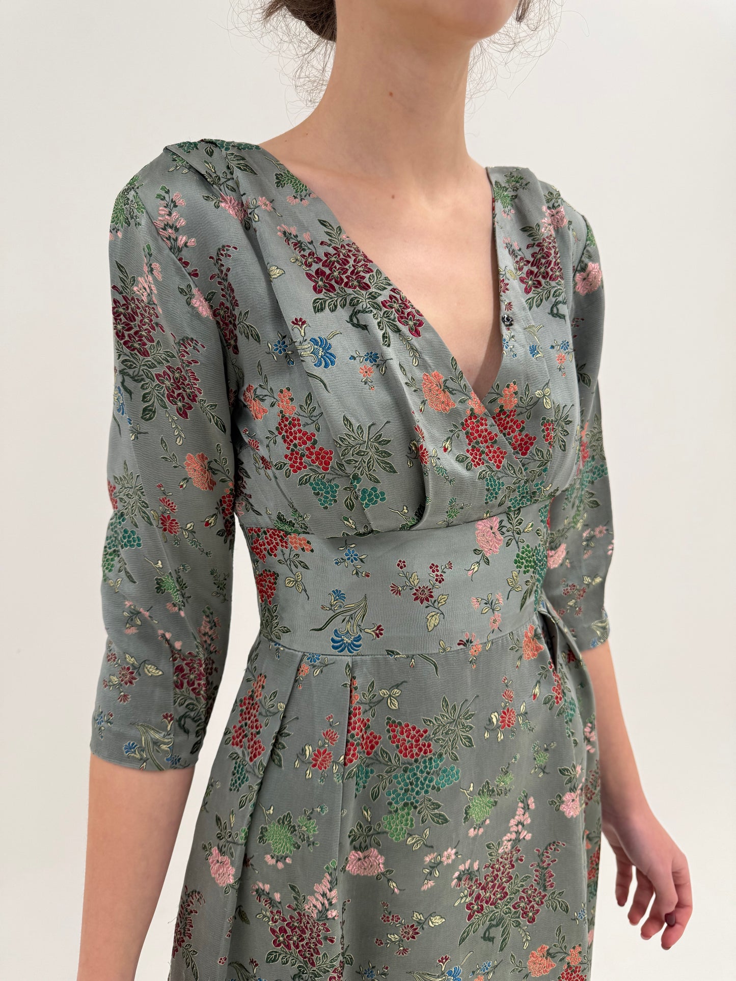 Rochie din jacquard de mătase naturală cu print japonez Old vintage anii 80