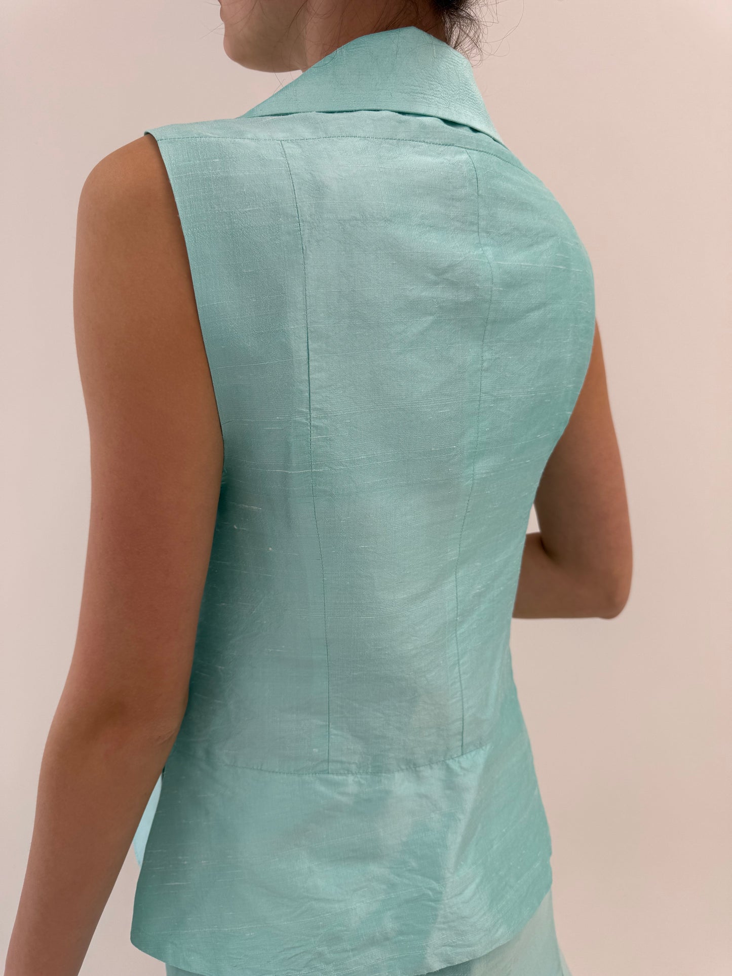 Deux piece din mătase naturală dupioni mint green super feminin