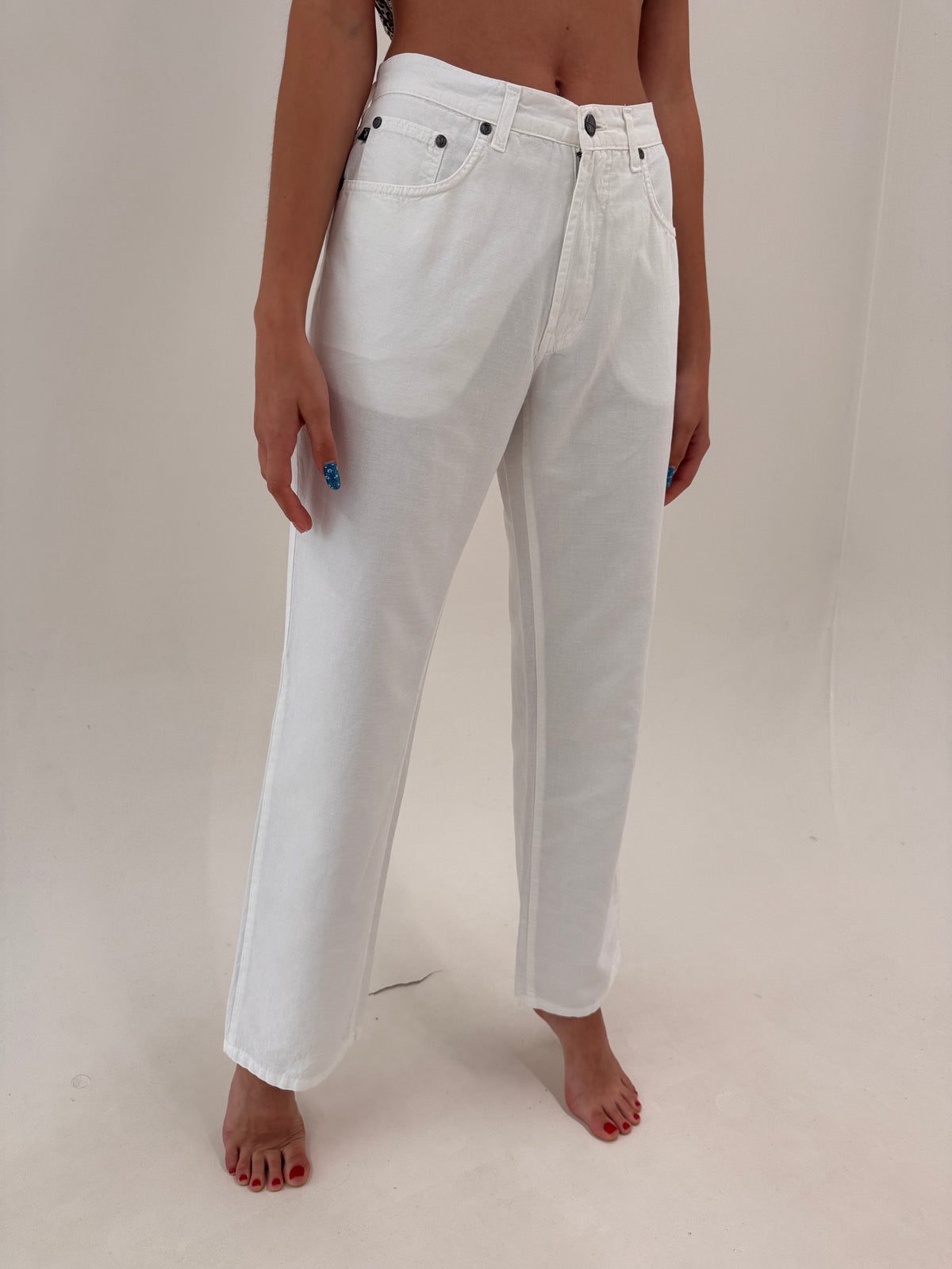 Pantaloni luxury tall Trussardi din canvas de bumbac în croi clasic atemporal