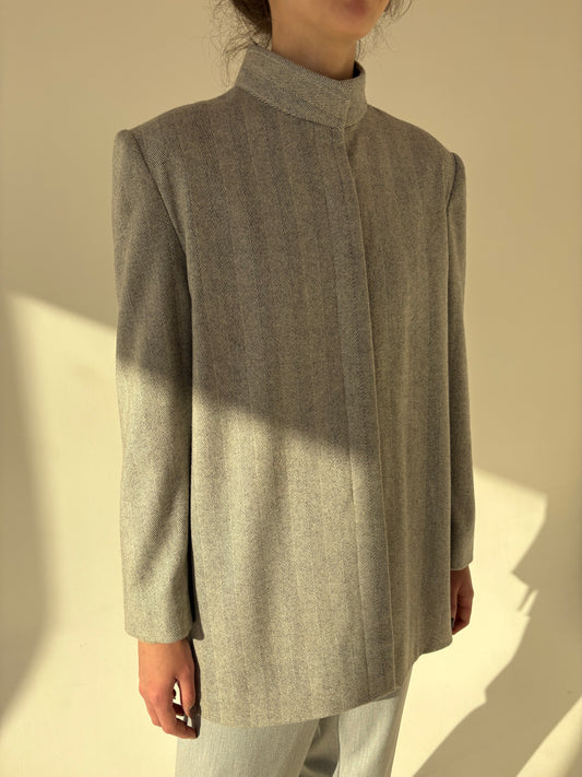 Jacheta din stofă excepțională chevron din lana si cașmir