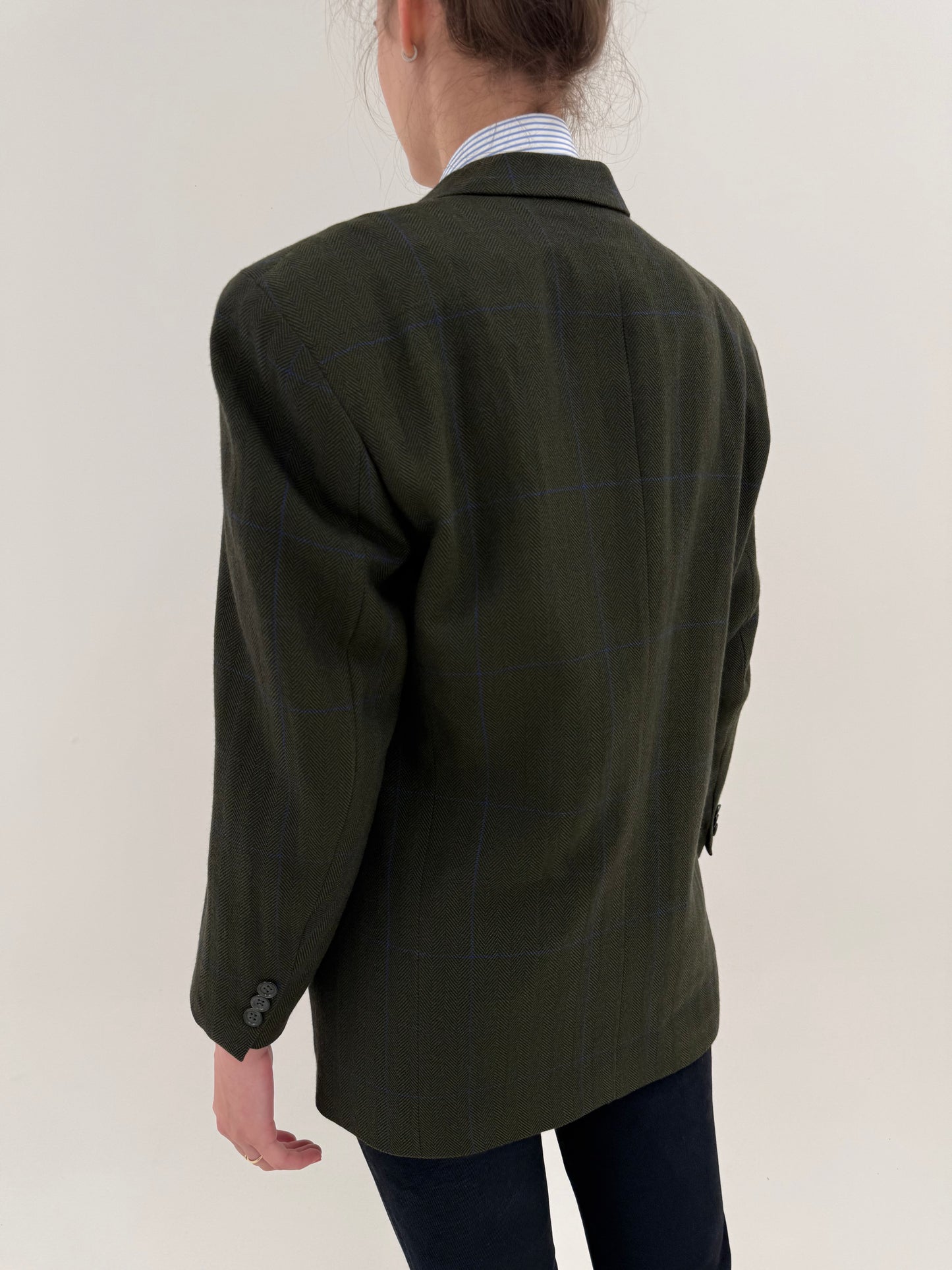 Sacou Hugo Boss petite dark green Chevron și carouri din stofita de lana și cașmir