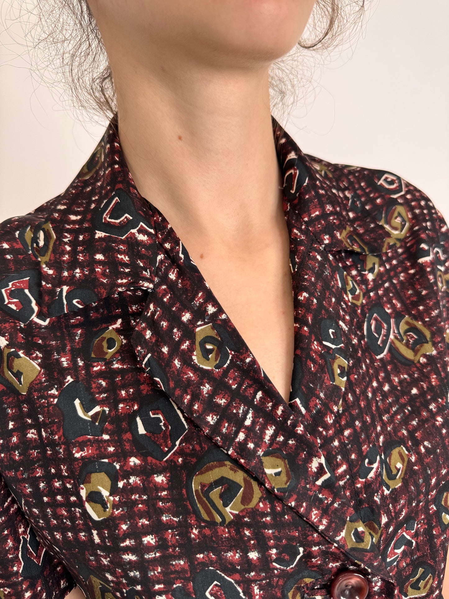 Set vintage ușor satinat cu print burgundy