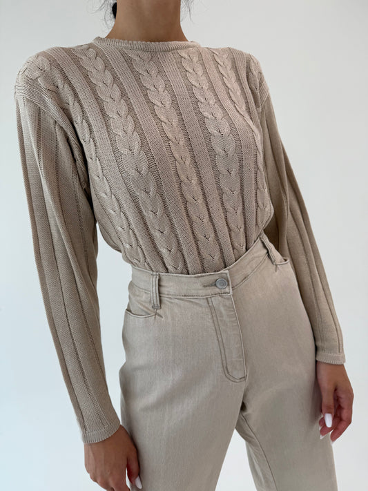 Puloveras light nude ultra premium italian cu torsade
