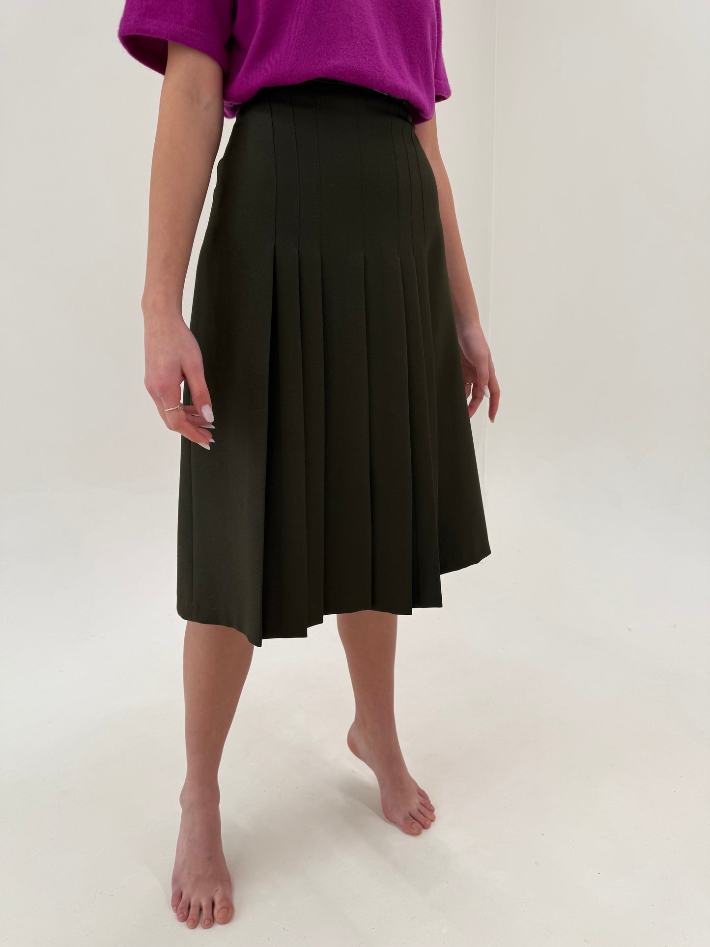 Fustă plisată din lanita extrafina de primăvară cu talie ultra înaltă