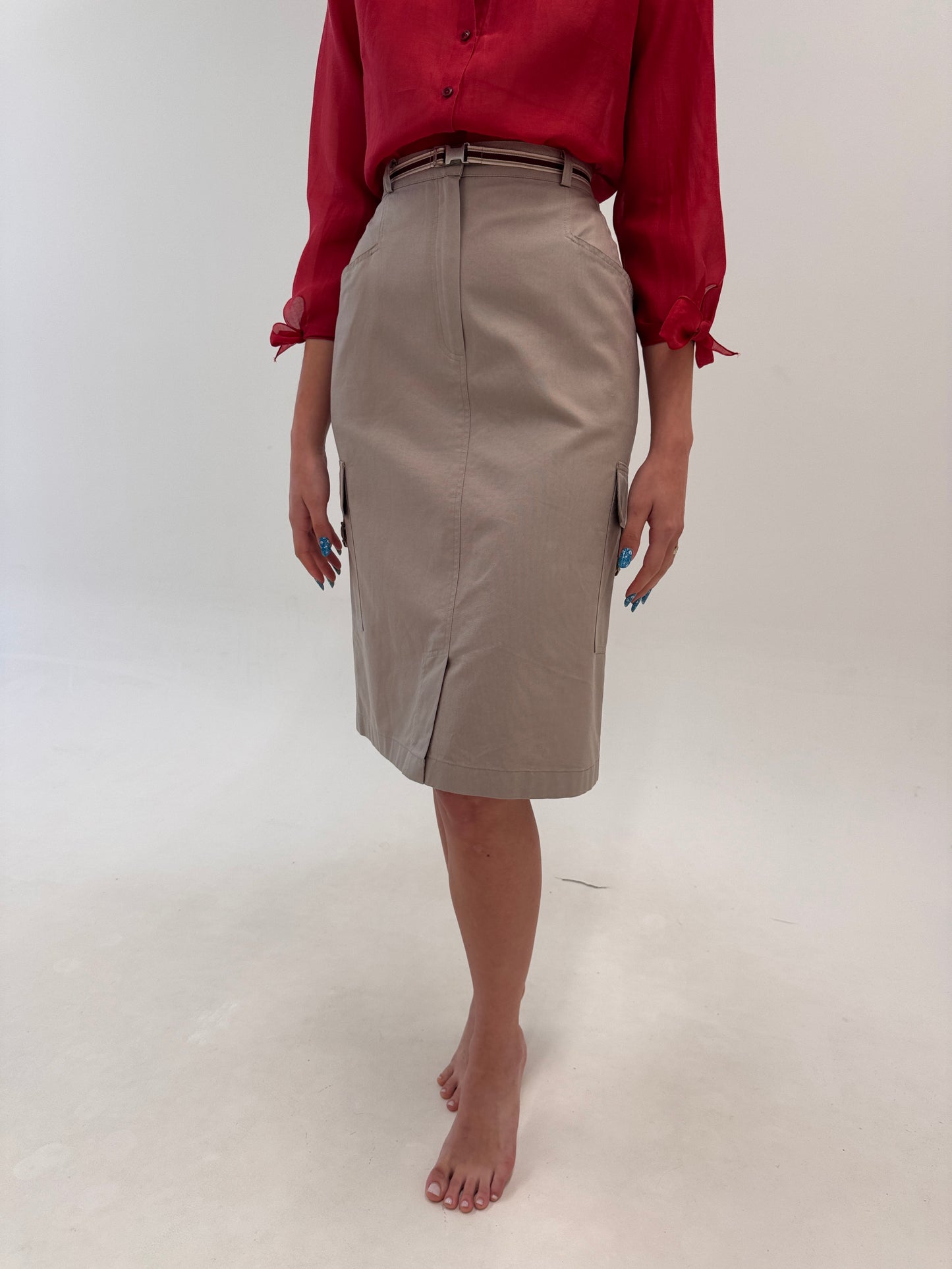 Fustă clasică Max Mara Safari camel din canvas de bumbac cu influențe casual