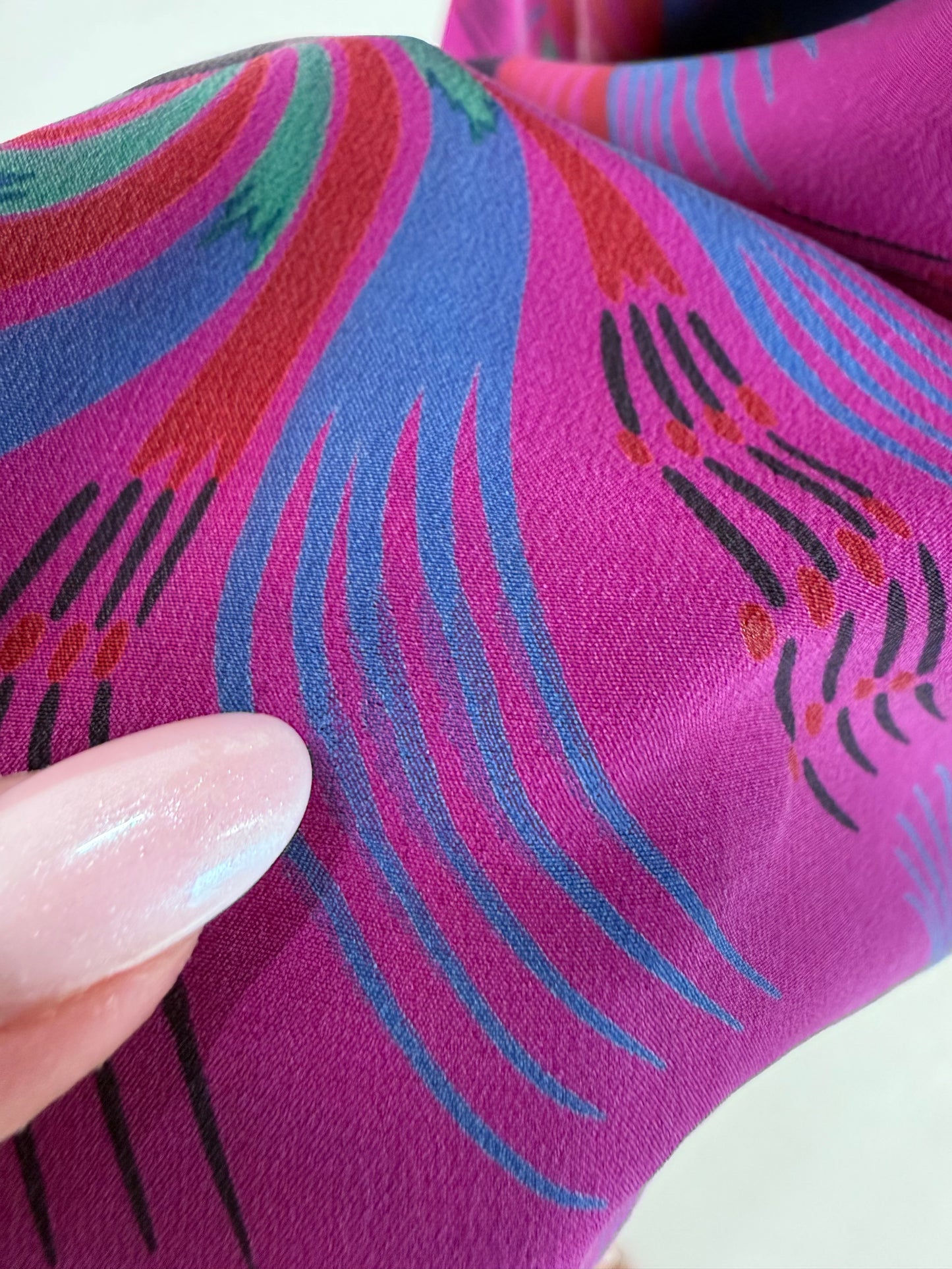 Set vintage magenta din mătase naturală cu fusta petrecută print delicat