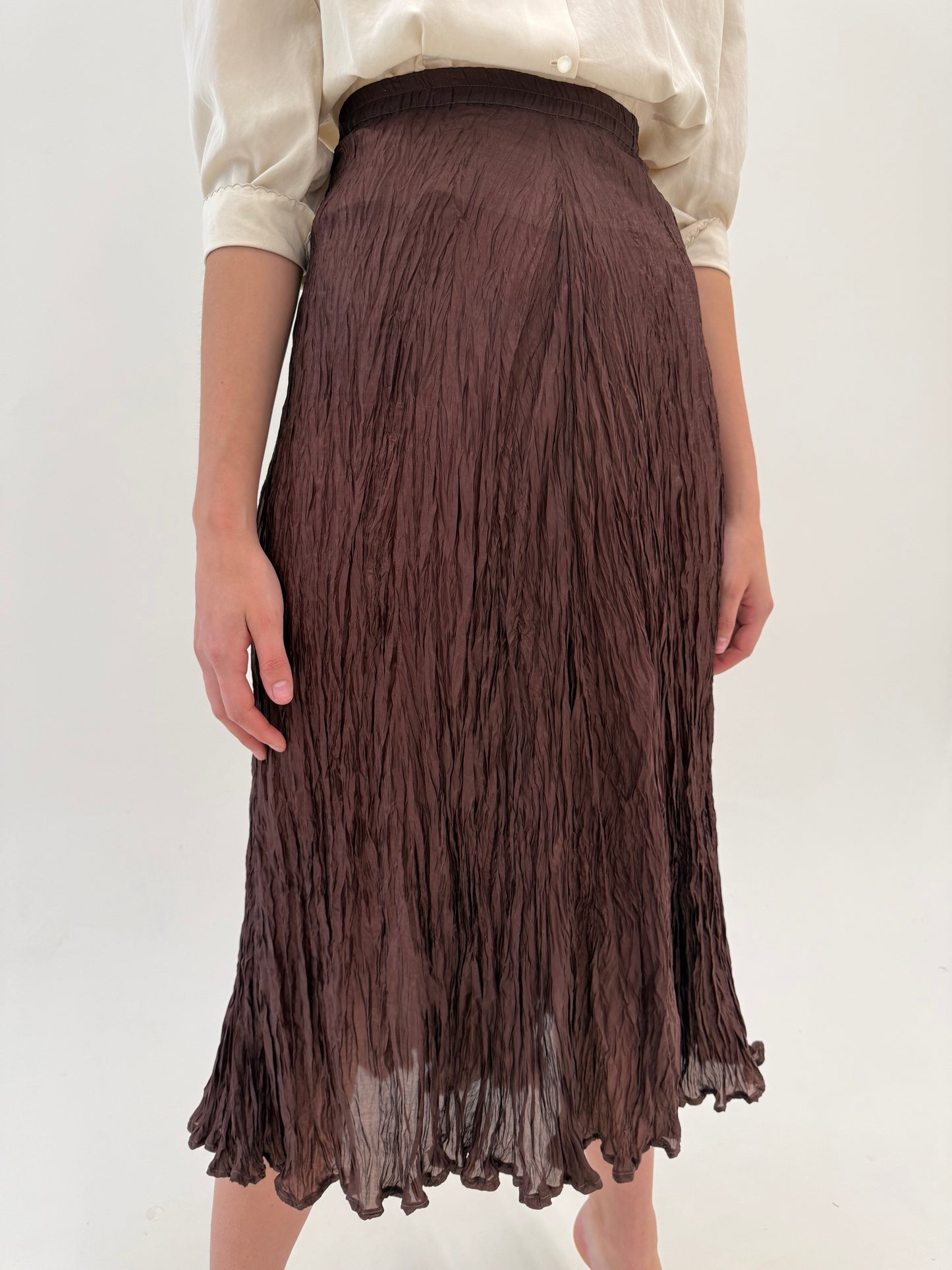 Fustă maxi din mătase naturală no iron chocolate brown