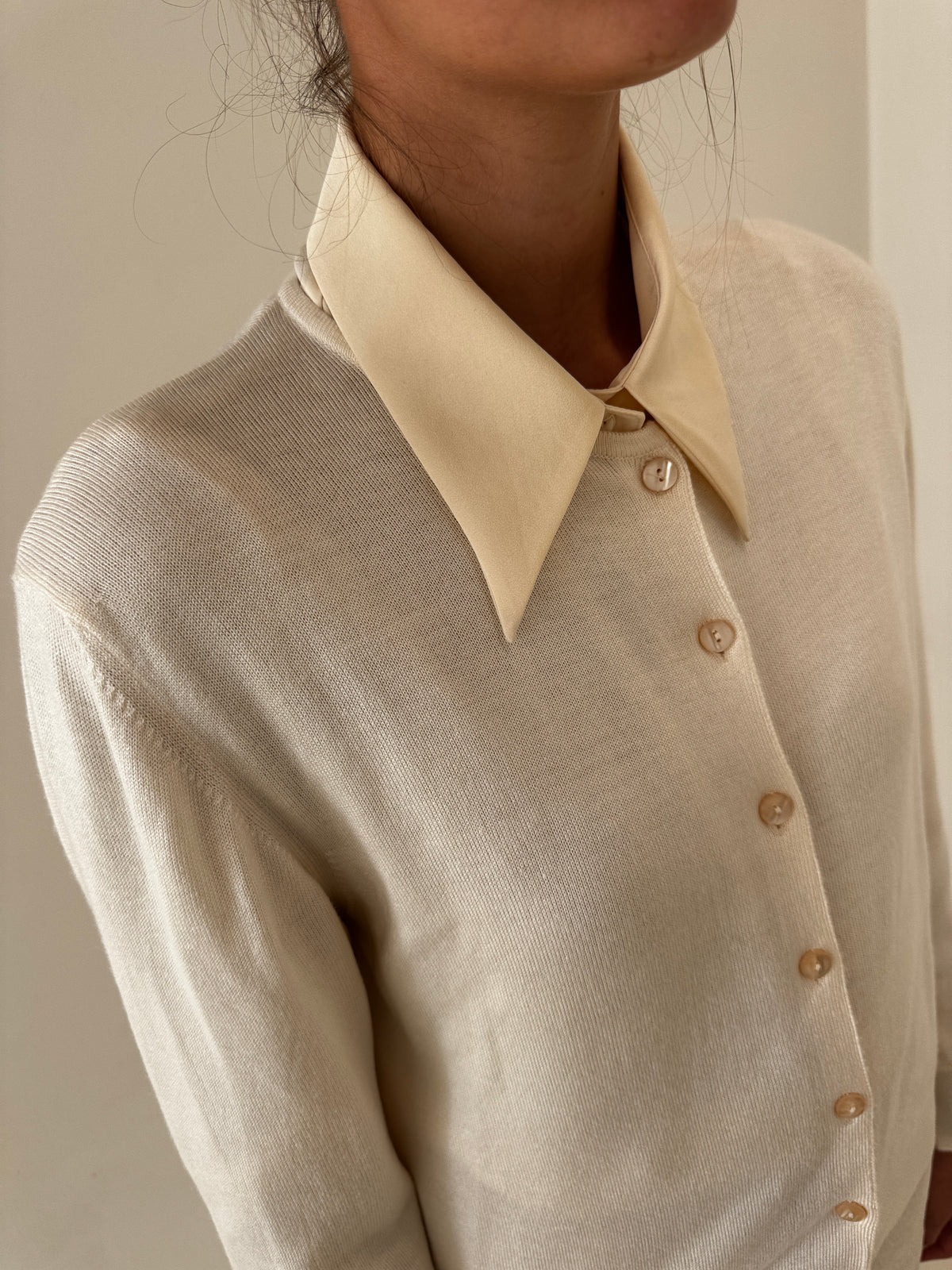 Cardigan butter white italian clasic din mix de lana extrafina tall