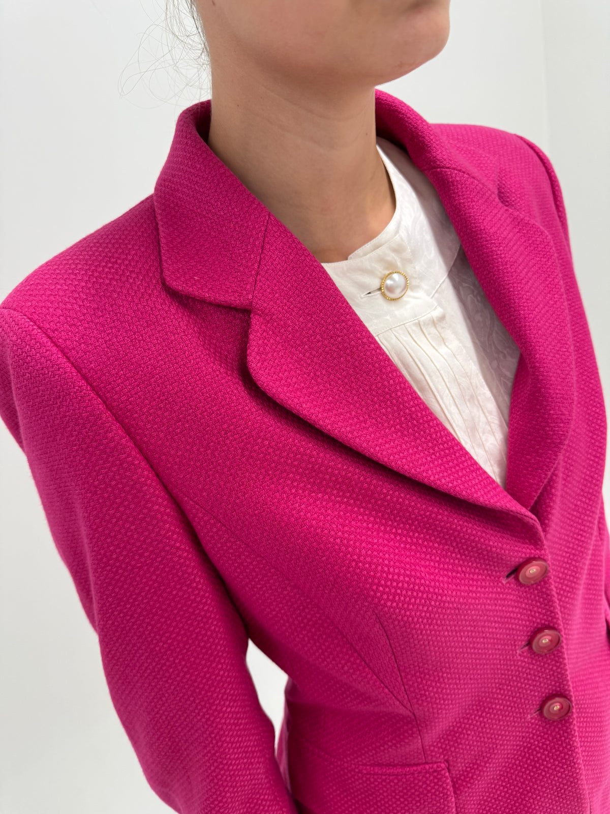Sacou Escada fucsia din stofă ultra luxury Piacenza din cașmir și mătase naturală