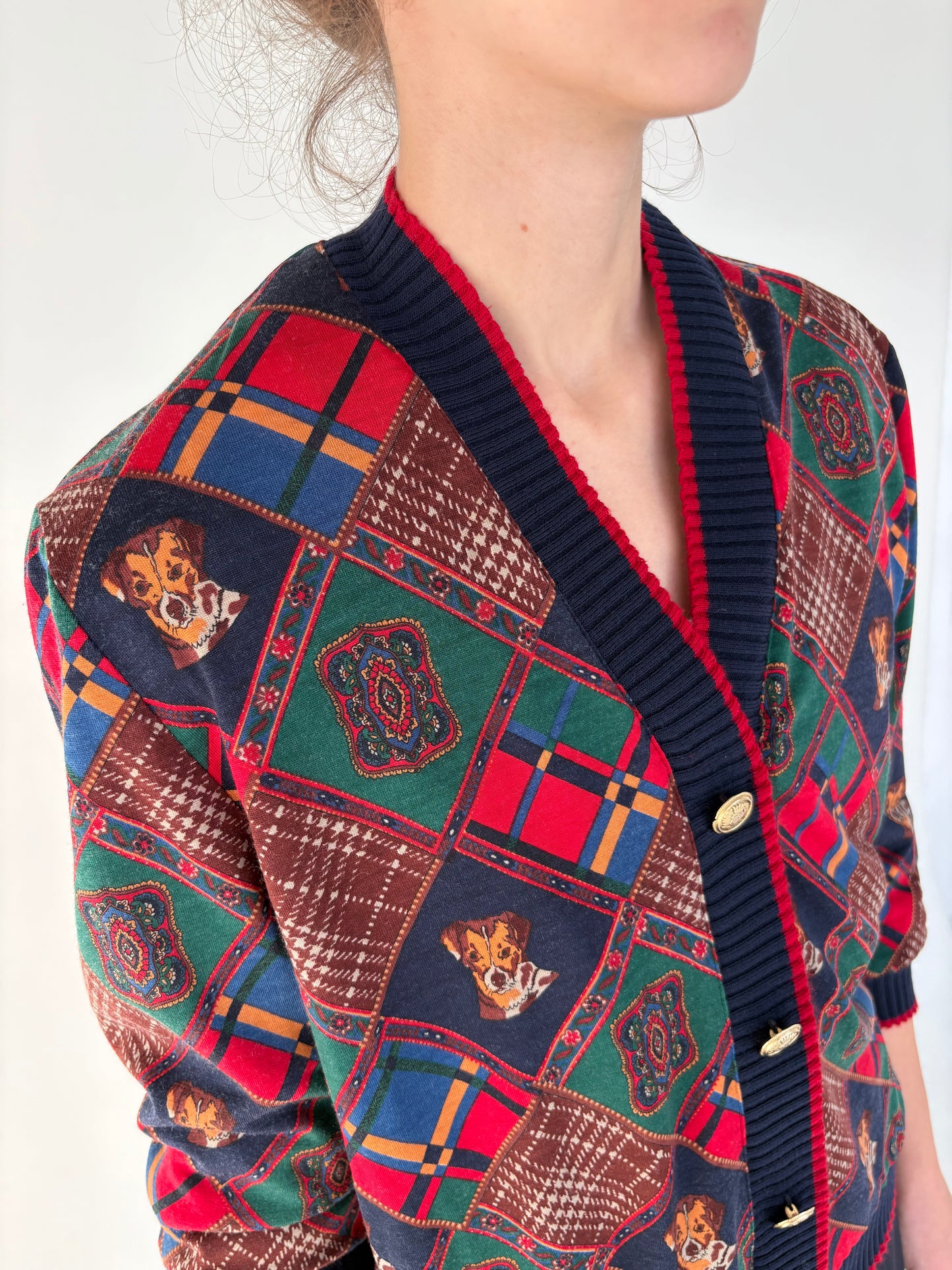 Bluză vintage petite italiană din lana extrafina cu print