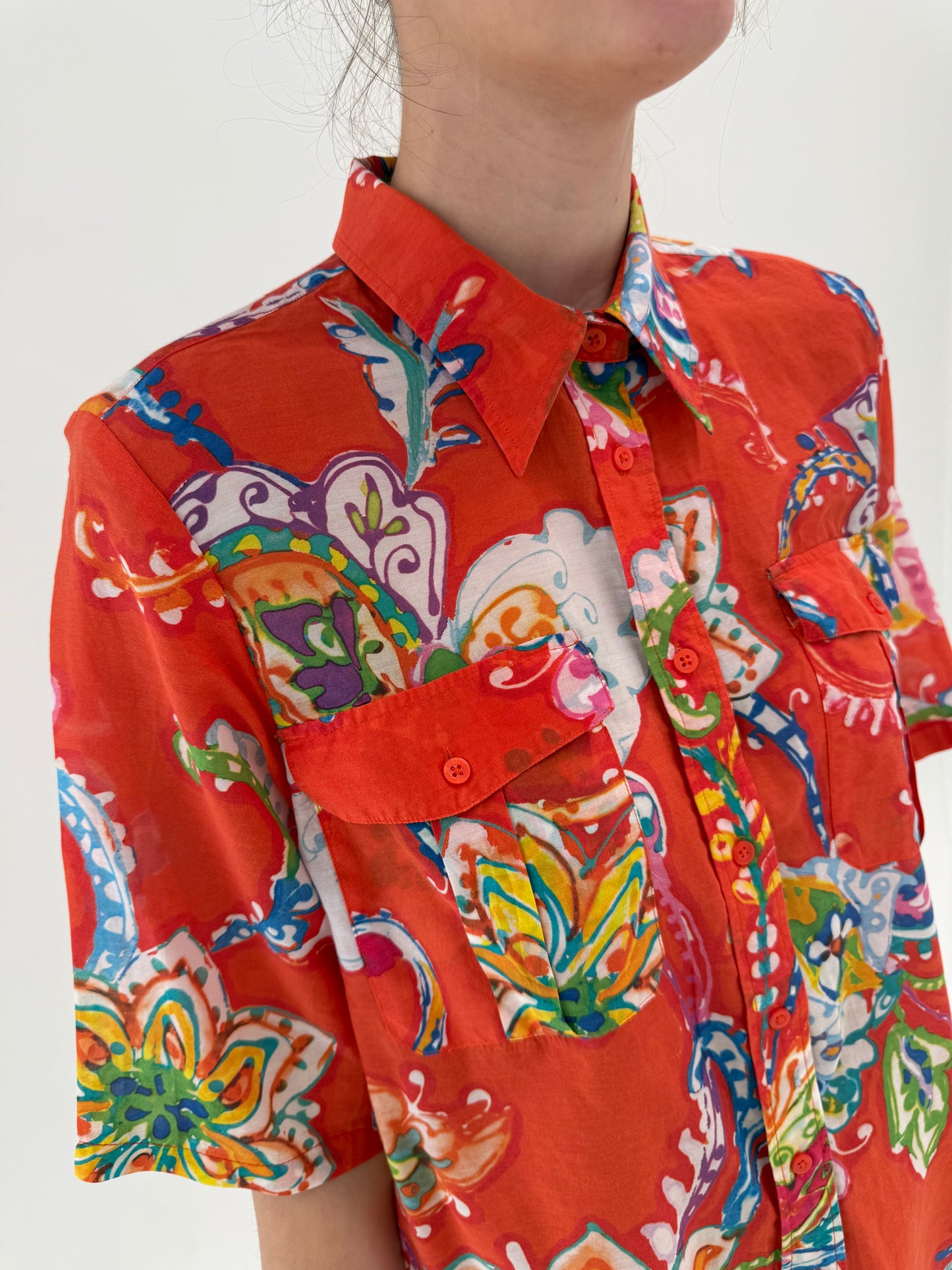 Cămașa Ralph Lauren colorată din panzica de mătase naturală și bumbac