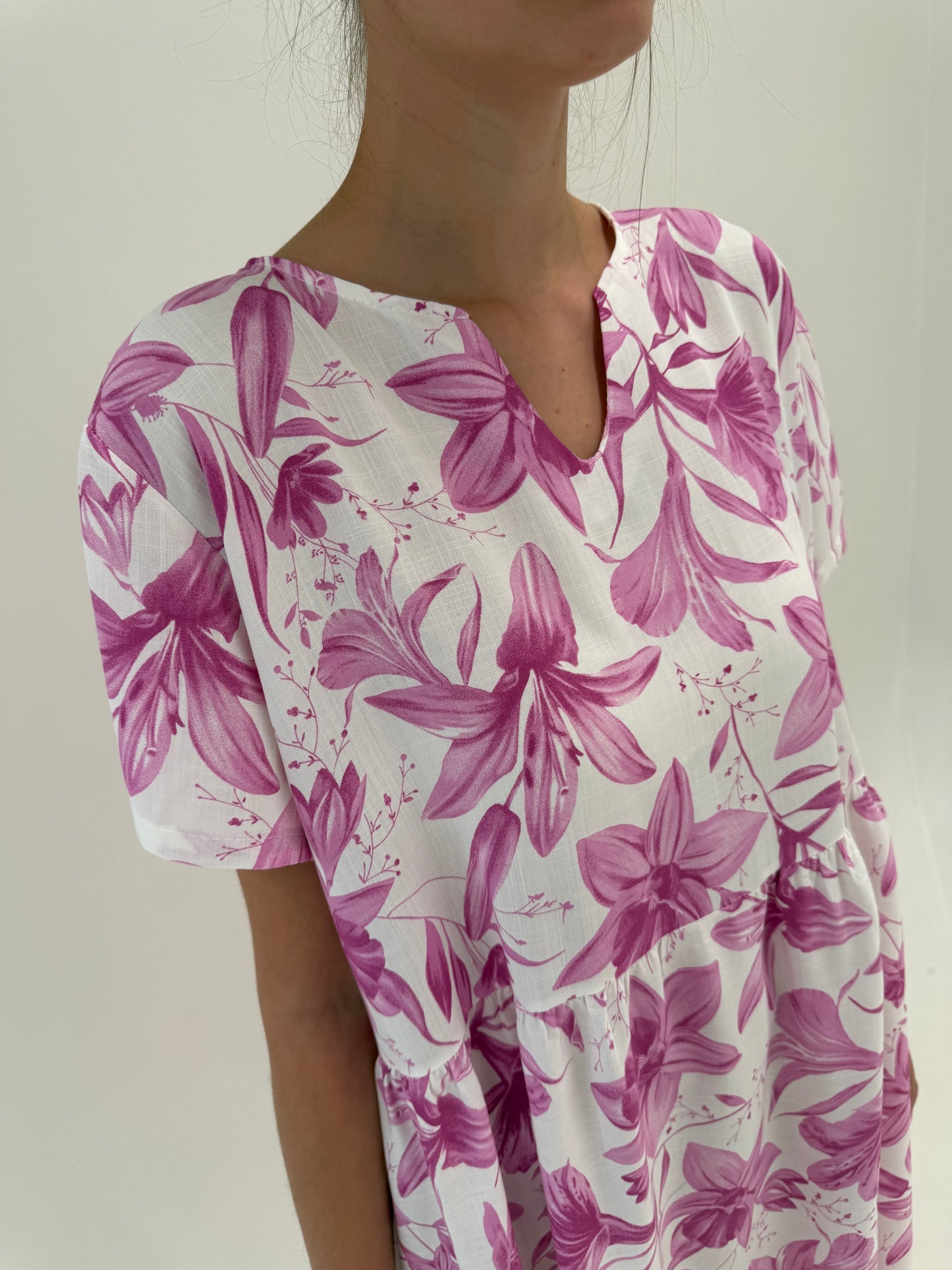 Rochie italiană nouă cu etichetă în croi lejer din pânză premium cu  print floral