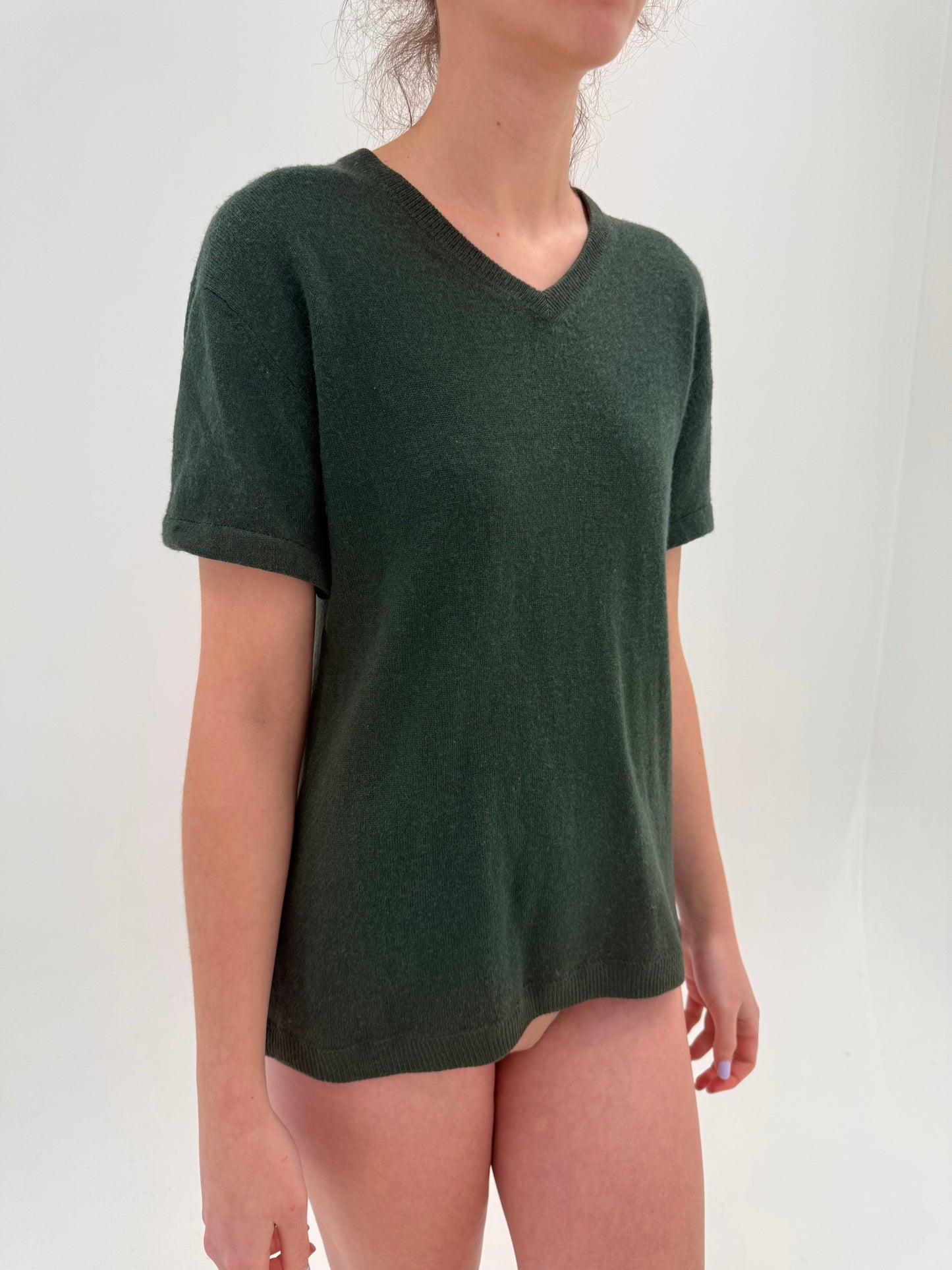 Top forest green din mătase naturală și cașmir