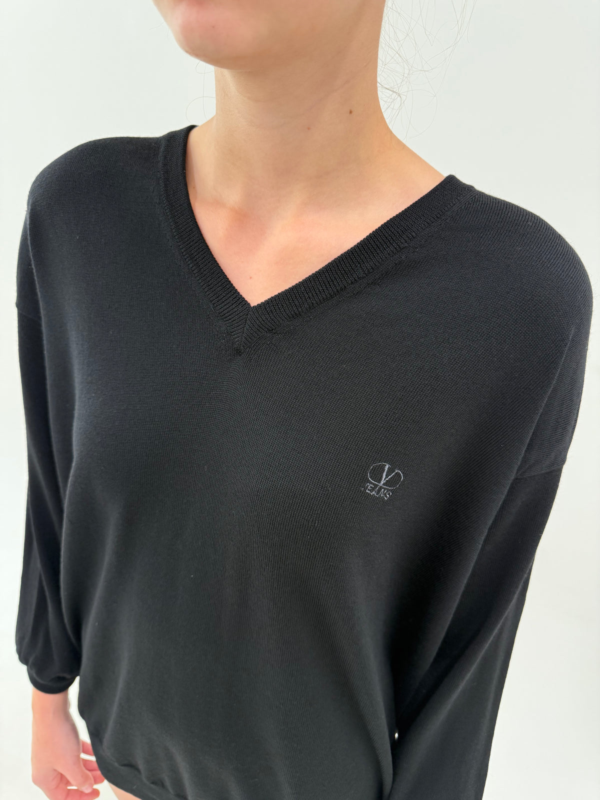 Pulover Valentino negru petite în anchior din lana merino extrafina cu influențe casual