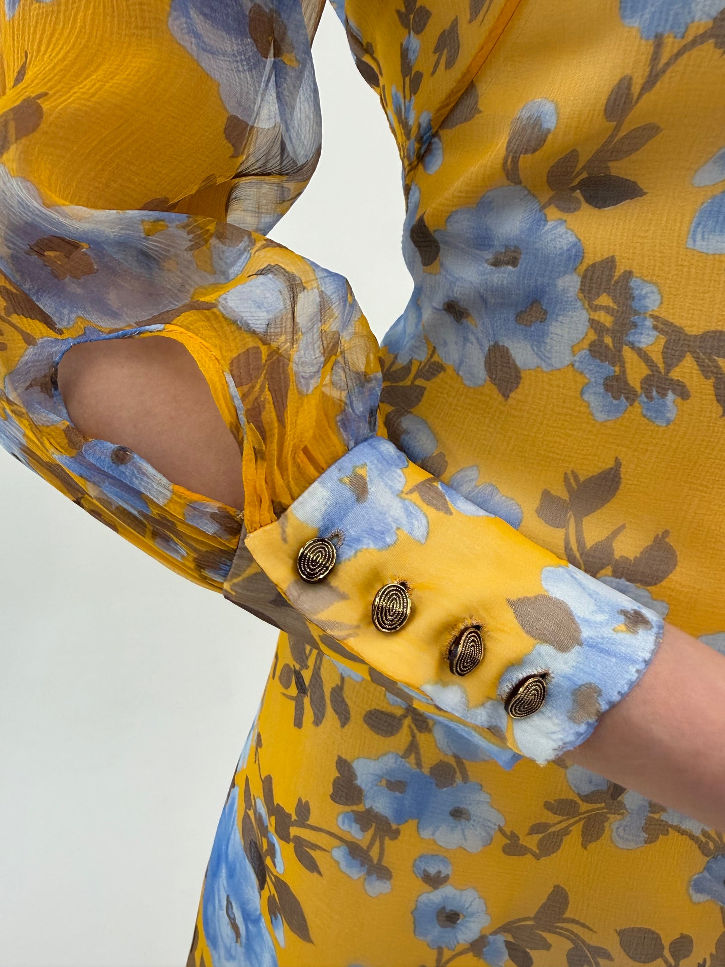 Rochie maxi vintage din chiffon de mătase naturală cu print superb floral baby blue