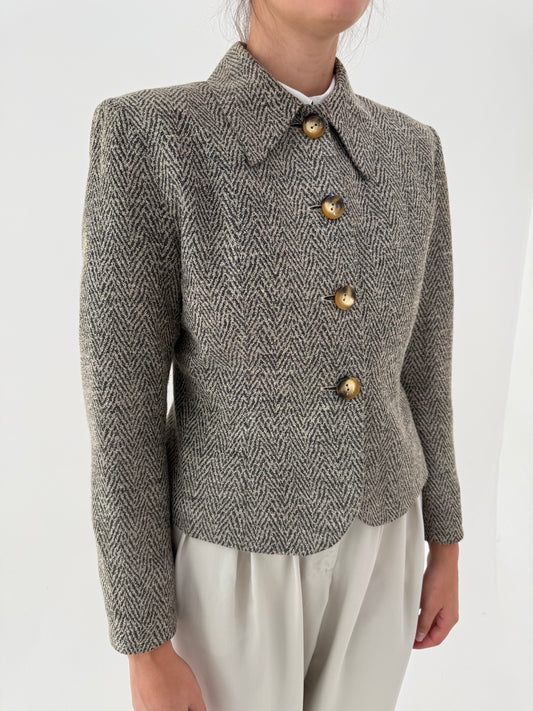 Jacheta italiană cambrata Chevron în croi super revenit în trend din tweed